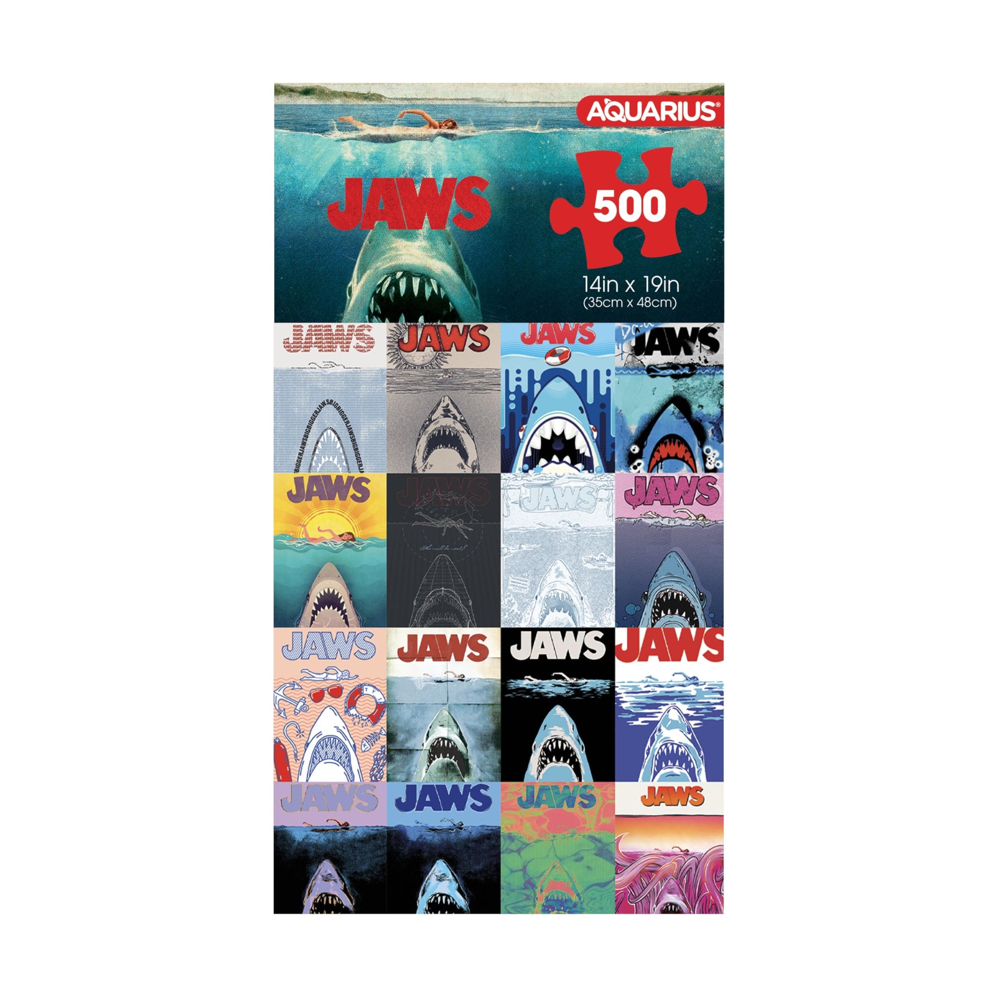 Aquarius Jaws 500 Piece Jigsaw Puzzle for Adults and Teens - 50th Anniversary Movie Art 14"x19" Merchandise Collectible Gift