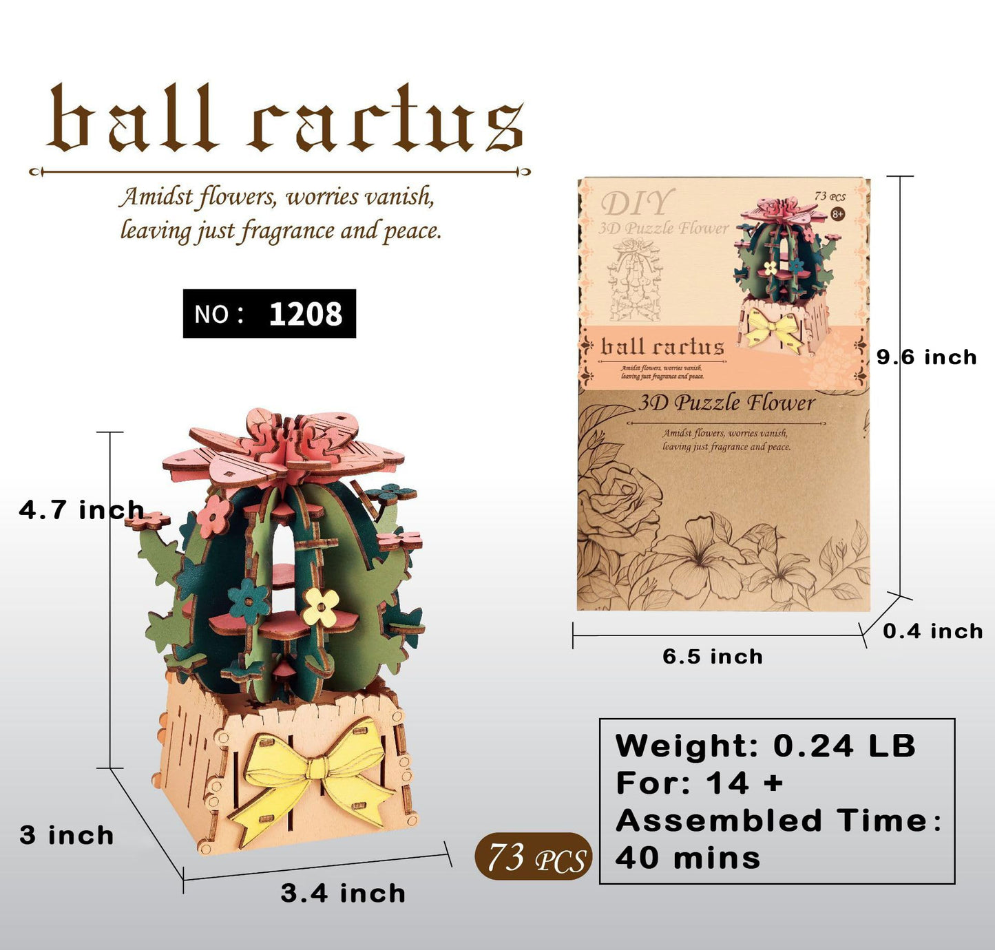 3D Flower Wooden Puzzles for Adults DIY Wooden Flowers Model Kit Building Set Crafts for Adults to Build, Botanical Collection/Ideal Creative Gift