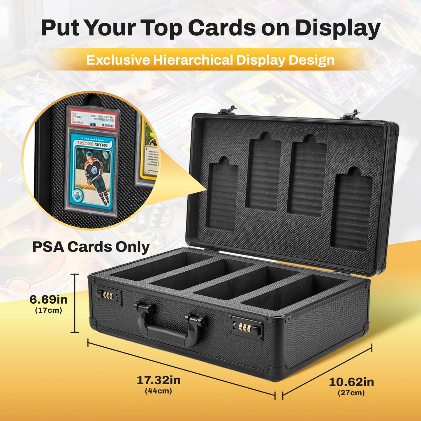 Graded Card Storage Box - Card Slab Case with Lock - 4 Row Trading Card Case with 8 Foam Inserts - Sports Card Case Fits PSA, BGS, SGC, CGC Slabs