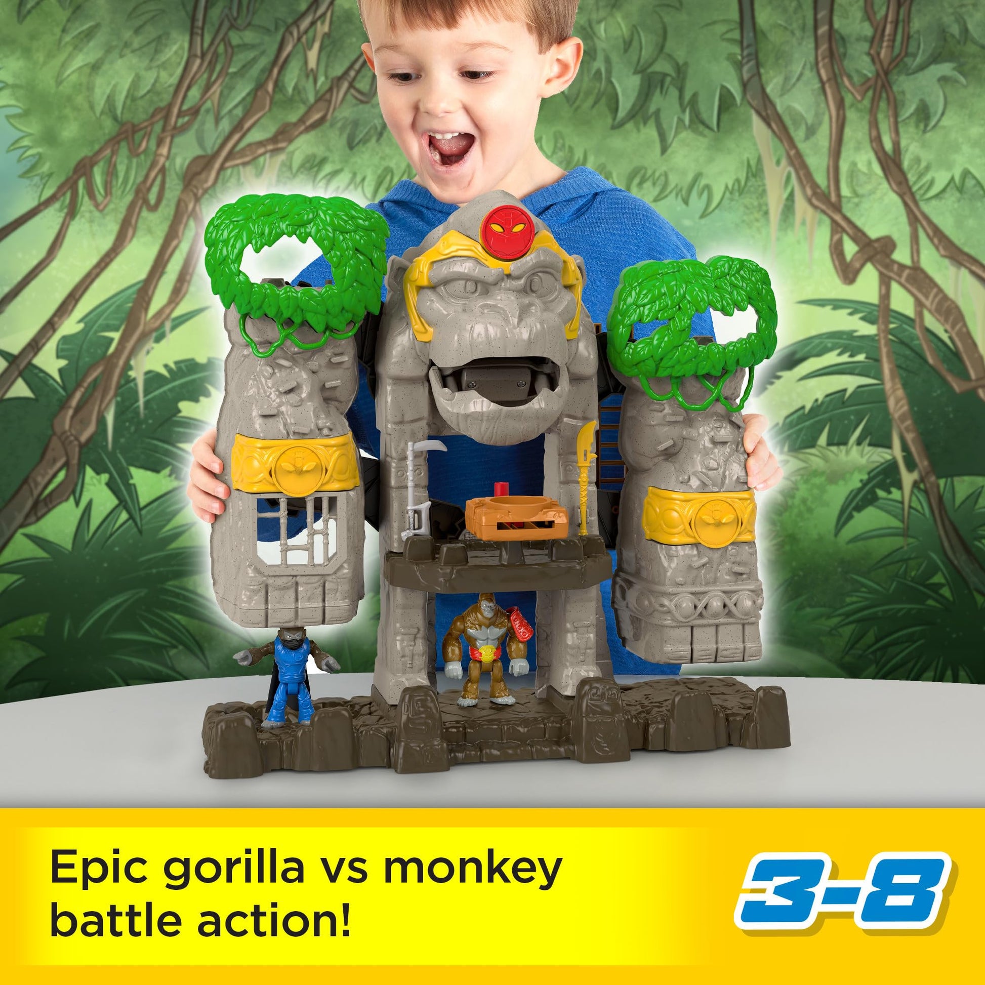 Fisher-Price Imaginext Preschool Toy Gorilla Fortress Playset with Poseable Figures & Accessories for Pretend Play Ages 3+ Years