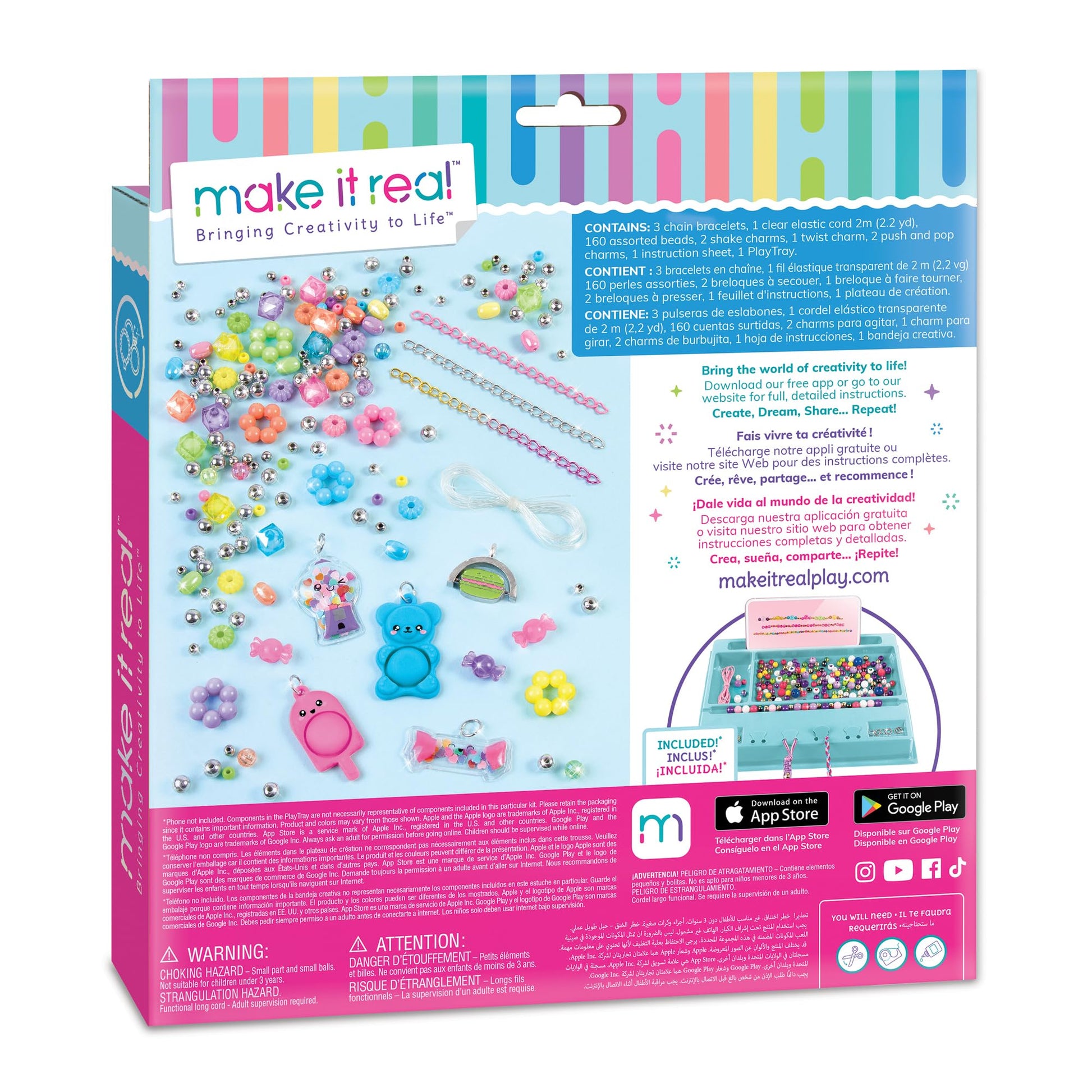 Make It Real: Pop! Shake! Twist! DIY Bracelet Kit - Make 7 Scensory Charm Bracelets, 171pcs, All-in-1 Jewelry Kit, Rainbow Colors, Girls & Kids Age 8+