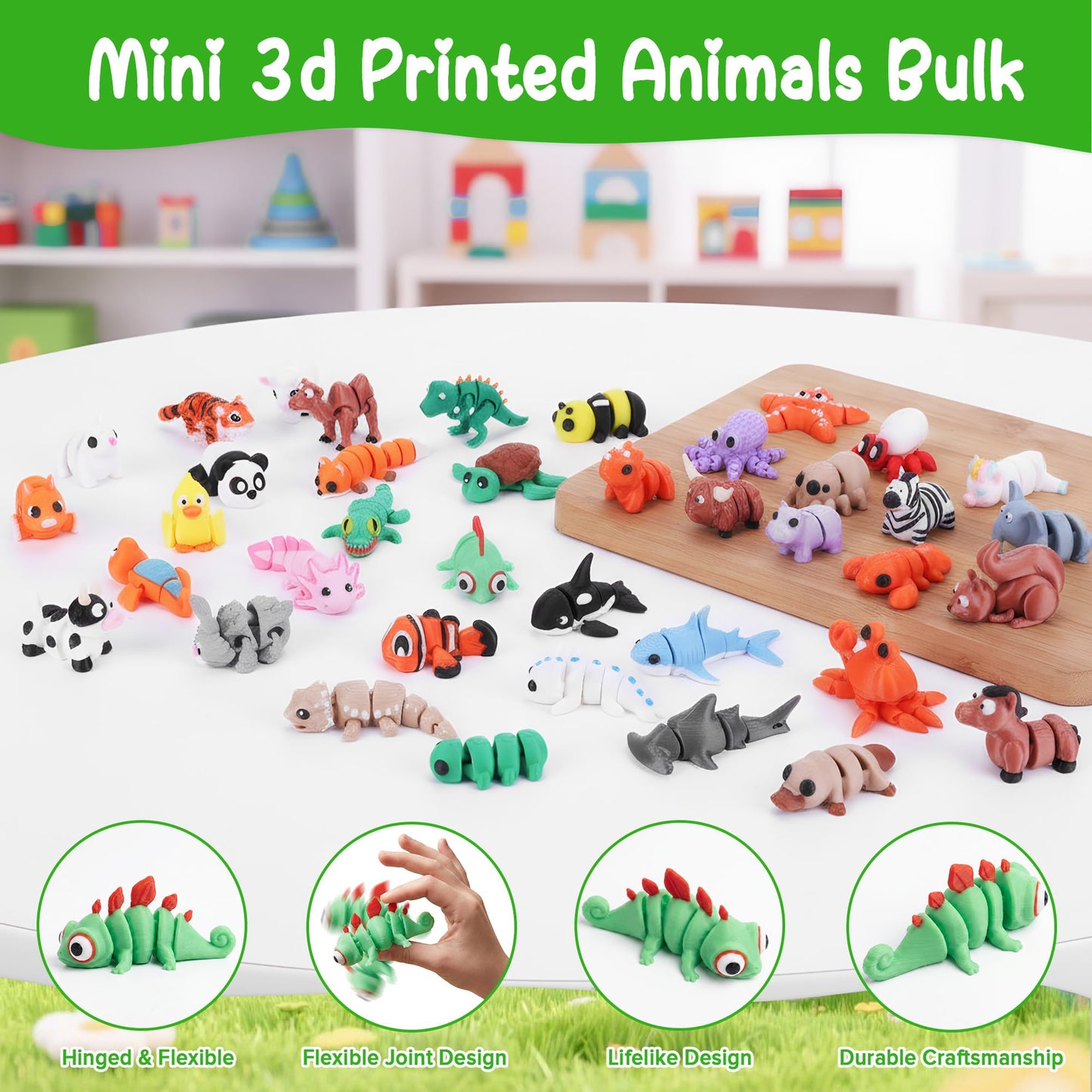 Lufstd 50 Pcs Mini 3D Printed Animals Bulk, Individually Wrapped