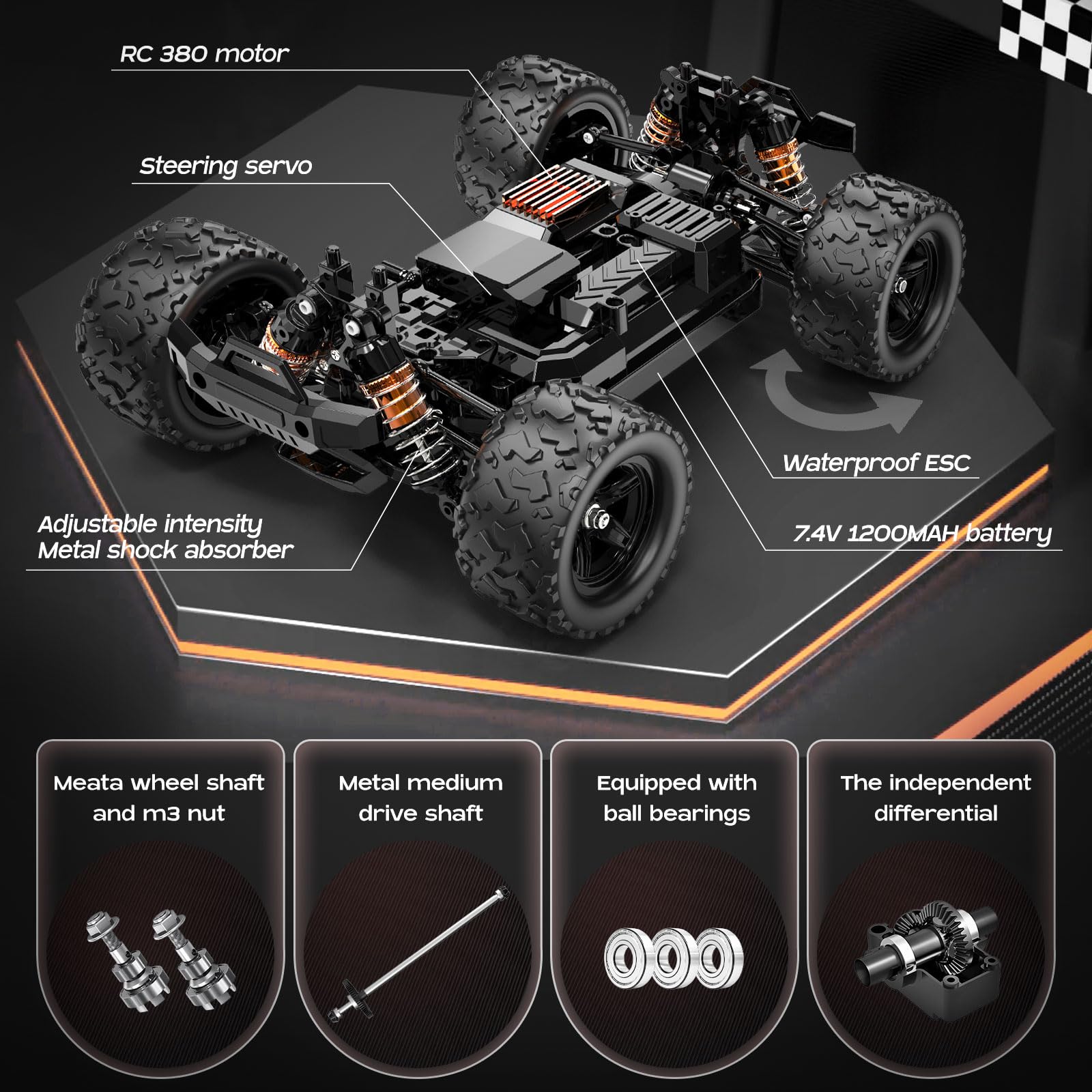 YESHIN 1:18 Scale All Terrain RC Car, 40 KPH High Speed 4WD Electric Vehicle with 2.4 GHz Remote Control, 4X4 Waterproof Off-Road Truck with Two
