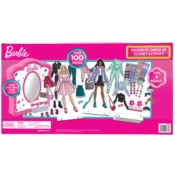 Barbie: Magnetic Dress Up Closet Activity - Fashion Design Playset, Mix & Match Accessories, Decorate & Display, Pink Closet Storage Case, Kids 3+