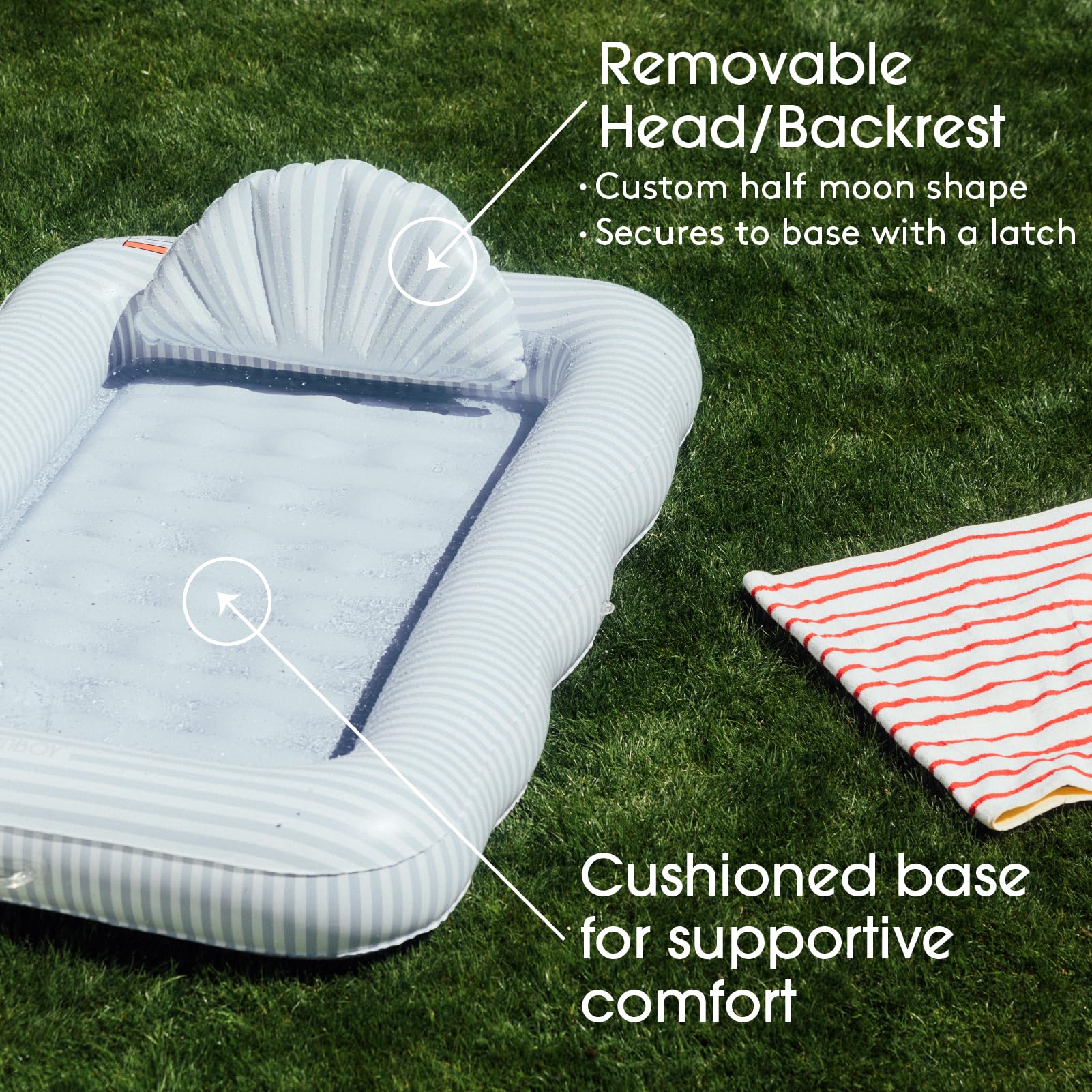 FUNBOY XL Blue Stripe Tanning Pool Float with Pillow & Cup Holder