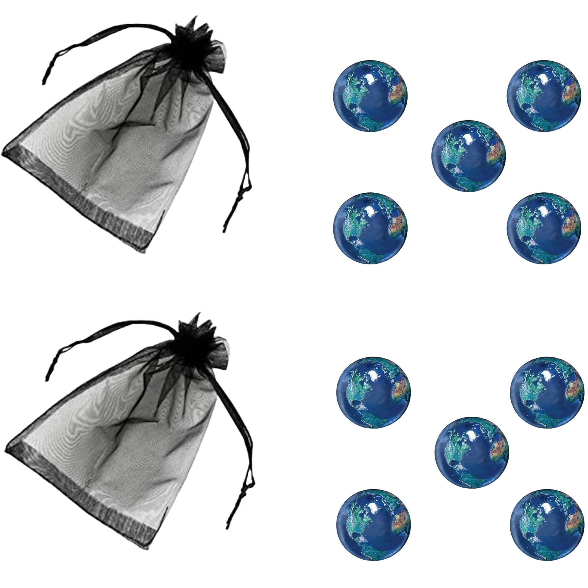 Blue Earth Marble with Natural Earth Continents, Recycled Glass, Pack of 10, 1 Inch Diameter