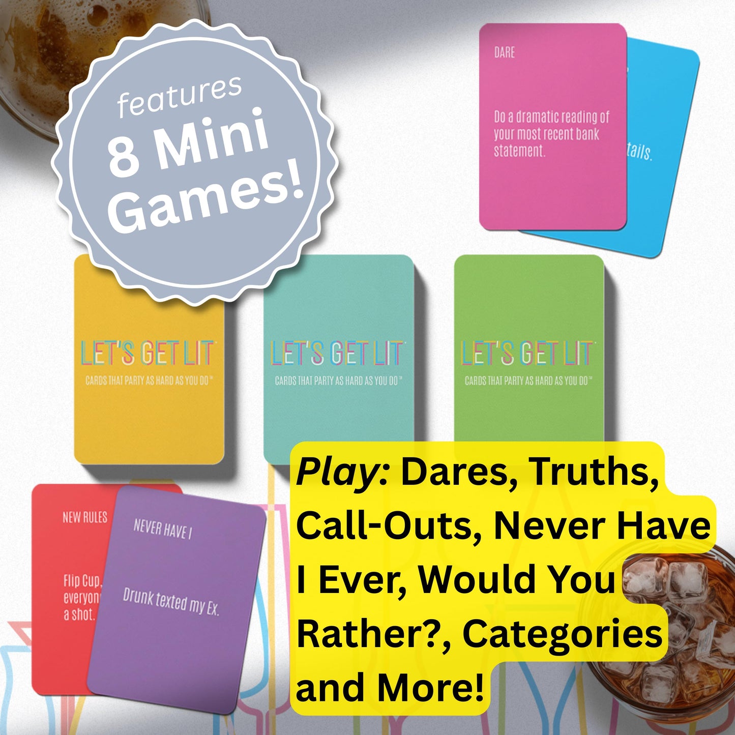 Let's Get Lit Drinking Game for Adults - Includes 8 Mini Drinking Games for Parties, Pregaming and Groups - Ages 21+, 2+ Players, 30 Minute Playtime