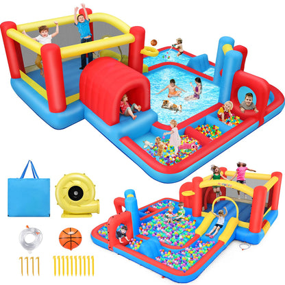 14.3FTx14.3FT Inflatable Bounce House Water Slide for Kids with 520W Blower