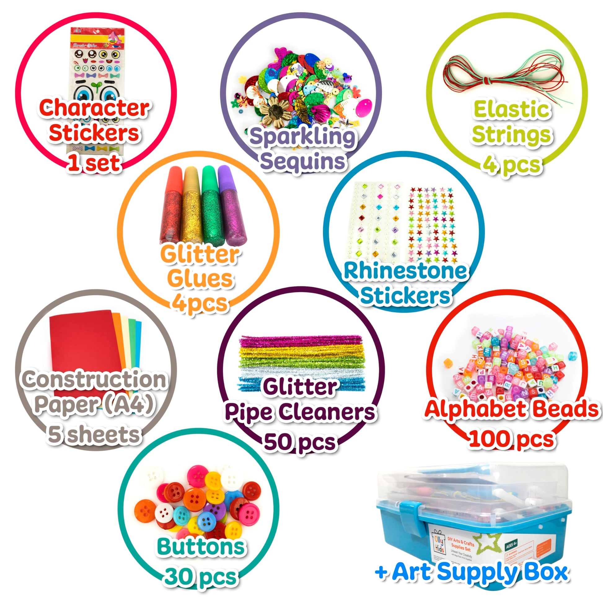 Olly Kids Craft Kits Library in a Plastic Craft Box Organizer- Craft and Art Supplies for Kids Ages 4 5 6 7 8 9 10 11 &12 Year Old Boys & Girls