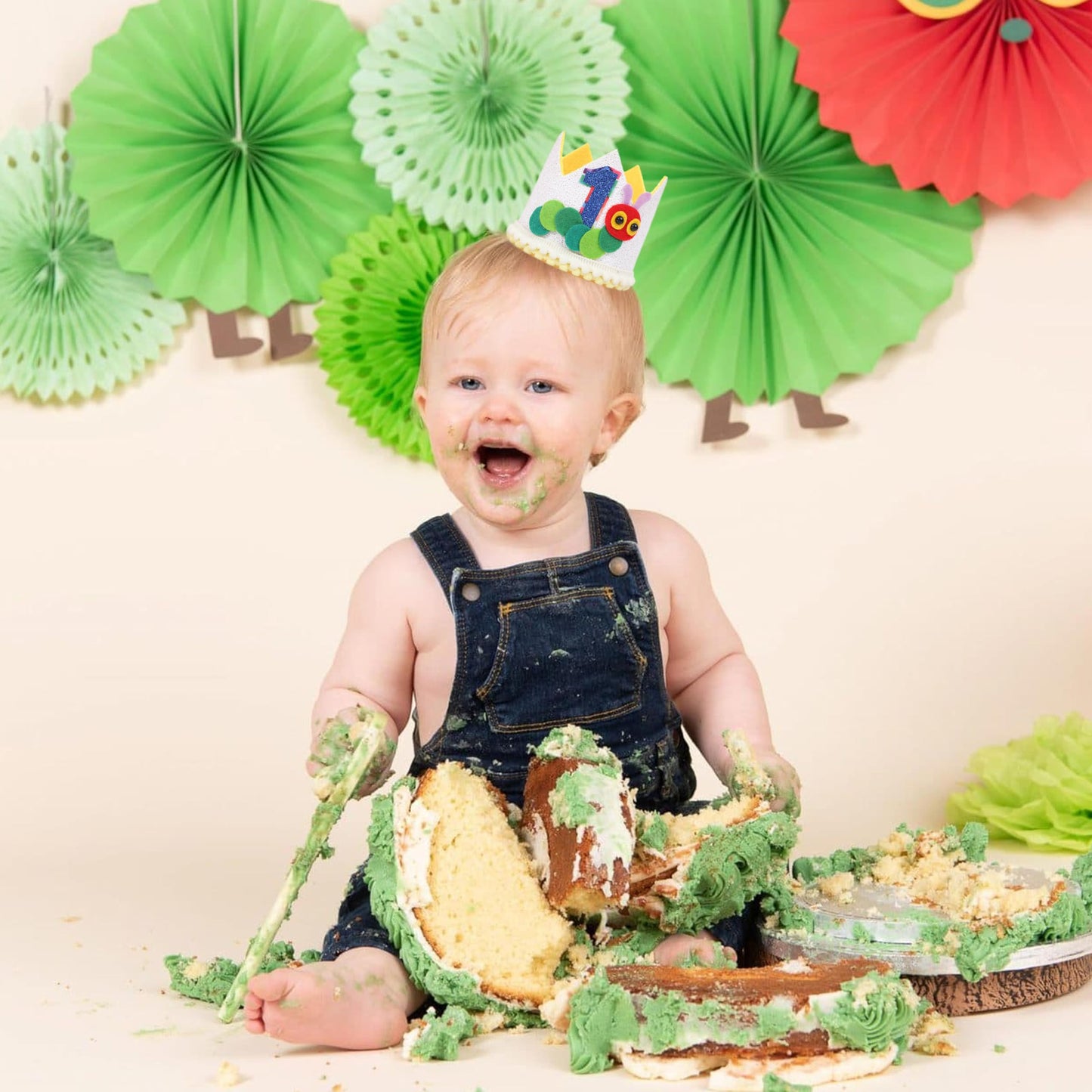 ZZDCMS Caterpillar 1st Birthday Crown - Hungry Caterpillar Theme Party Decorations,First Birthday Party Crown For Boys,Hungry Caterpillar Cake Smash