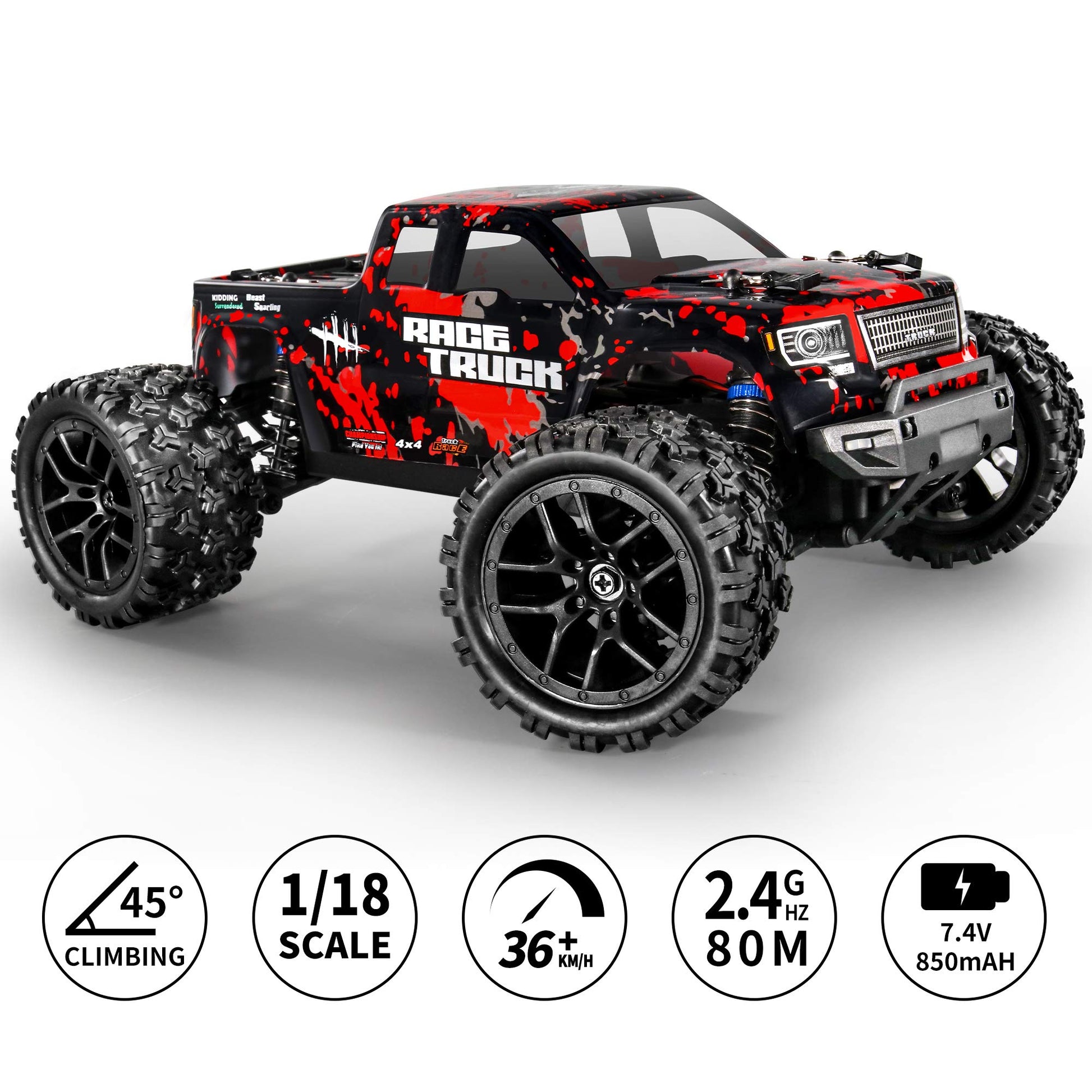 HAIBOXING 1/18 4WD RC Truck 36KM/H Waterproof 2 Batteries 2.4G Remote Car