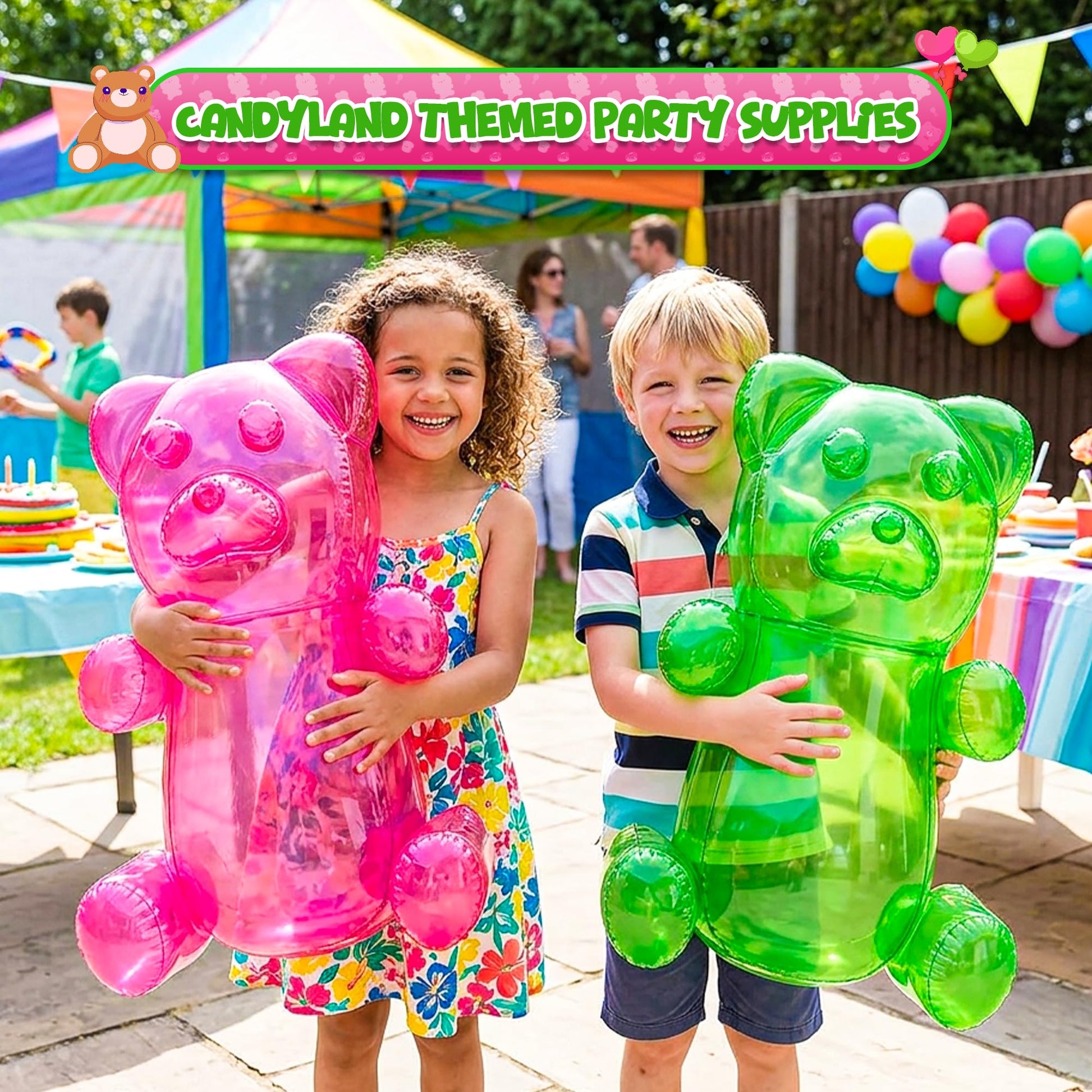 4E's Novelty Huge 3ft Inflatable Gummy Bears - 2 Pack 36" Giant Inflatable Gummy Bear Party Decor Party Pool Toys for Kids, for Candyland Birthday