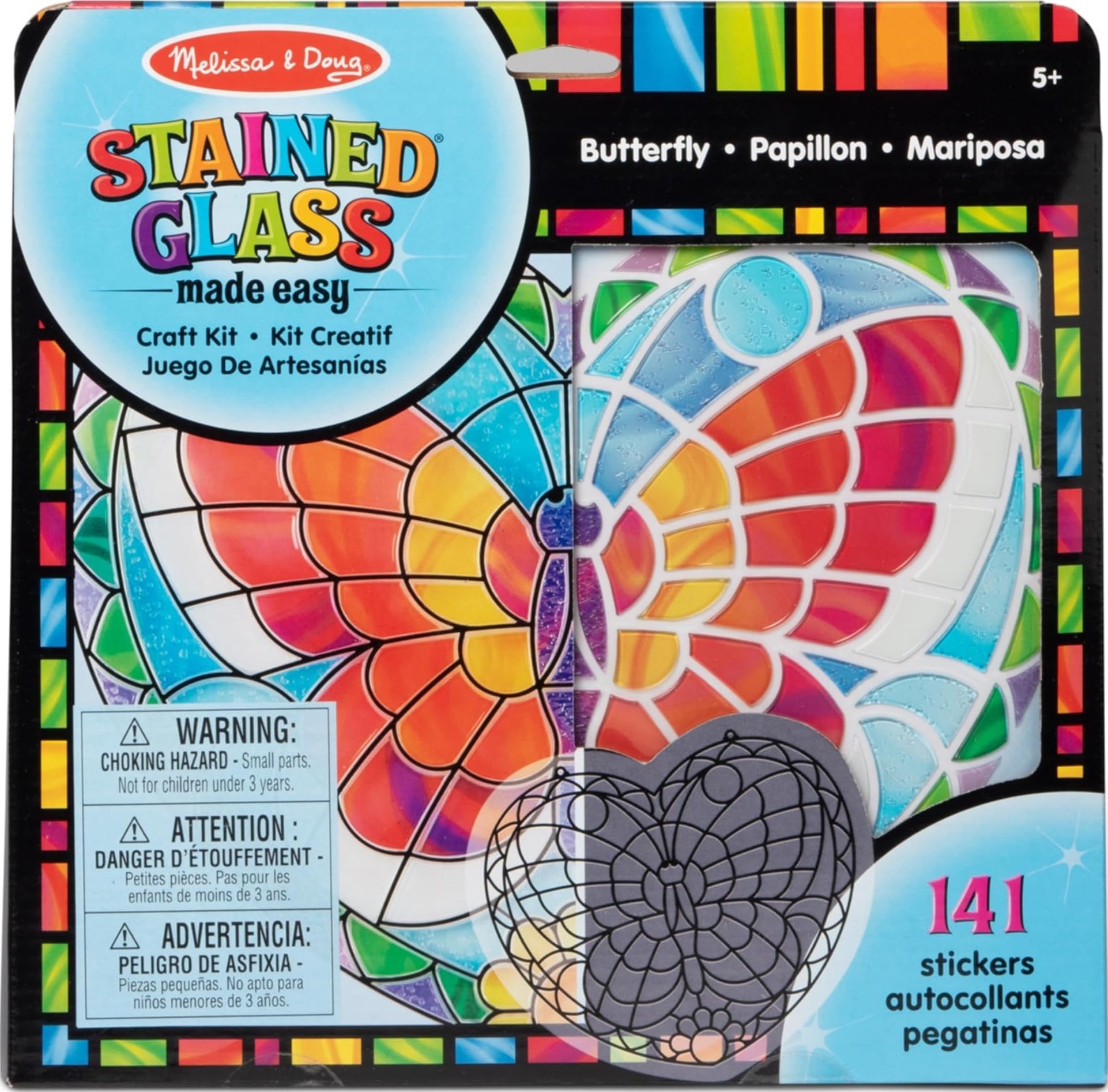 Melissa & Doug Stained Glass Made Easy Activity Kit: Butterfly - 140+ Stickers Kids Sticker Stained Glass Craft Kit; Sun Catchers for Kids Ages 5+