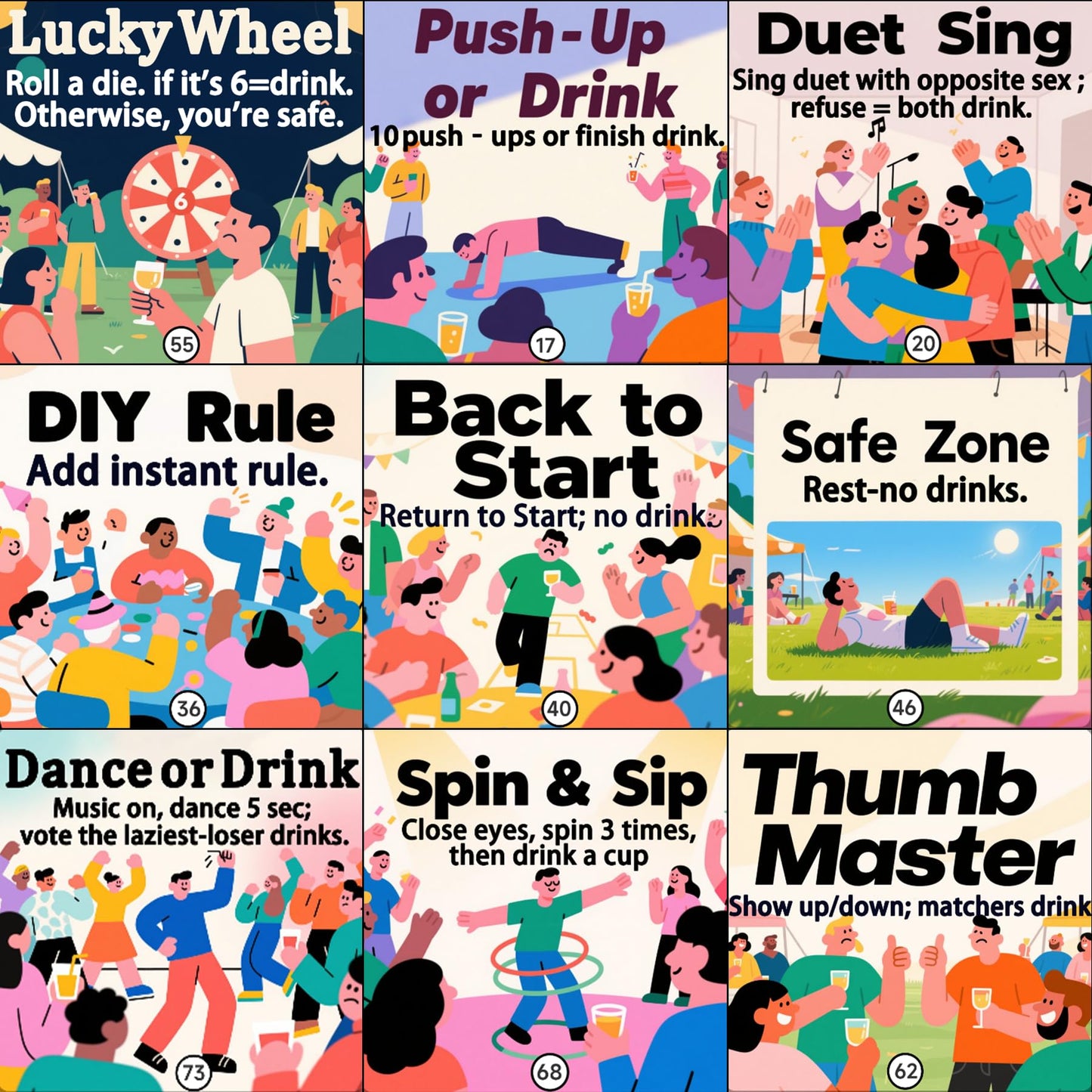YAMMI Drinking Games for Adults, 79 Game Squares Wild Challenges with Reusable Waterproof Rubber Mat Board Game, 31.5×23.7IN for 2-8 Players at