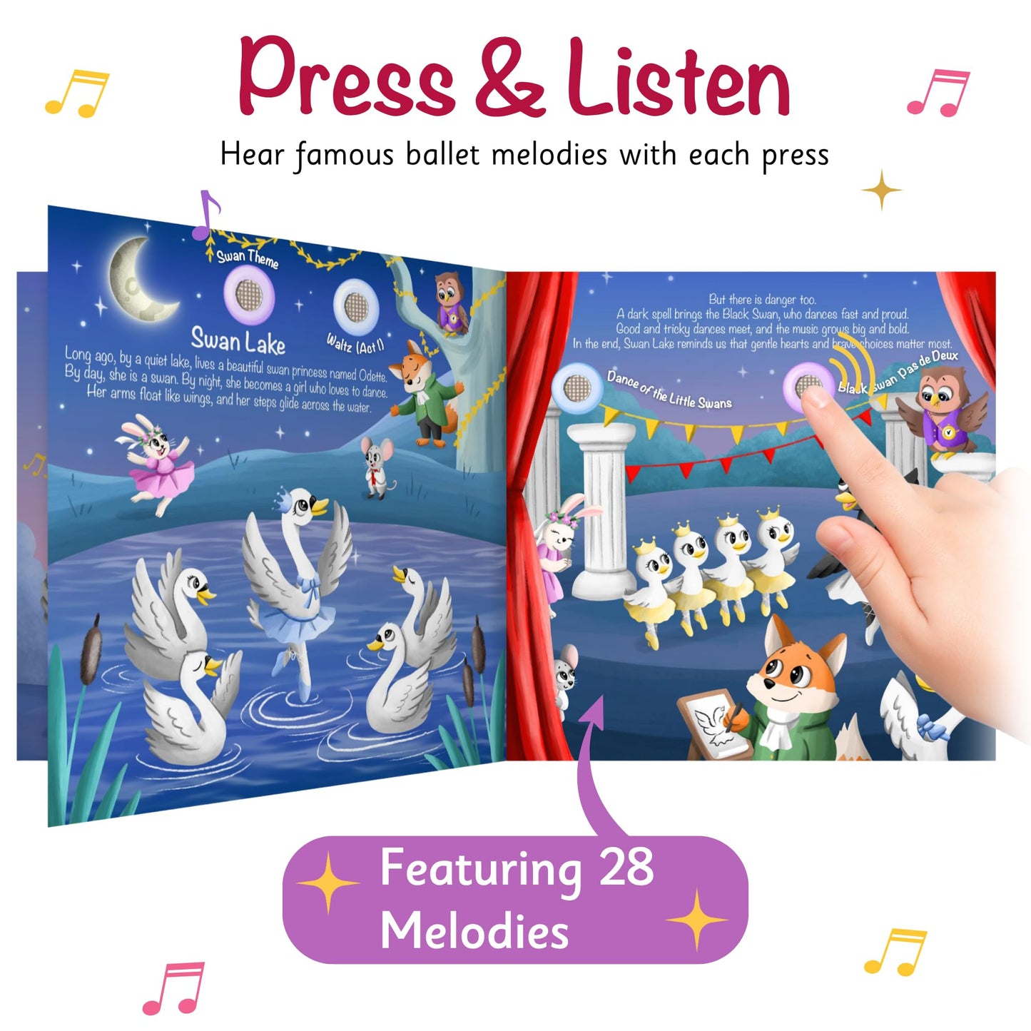 LITTLE MAESTRO Discover the Ballet - 28 Famous Ballet Pieces, Musical Books for Toddlers, 28-Button Music Book, Musical Toys for Toddlers 1-3