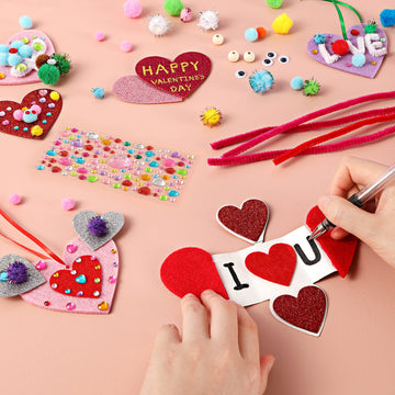 Valentine's Day Crafts for Kids - 361PCS DIY Heart Craft Set for School Gift, 108 Hearts, 50 Googly Eyes, 60 Pom Poms, 36 Wooden Beads, Craft Supplies