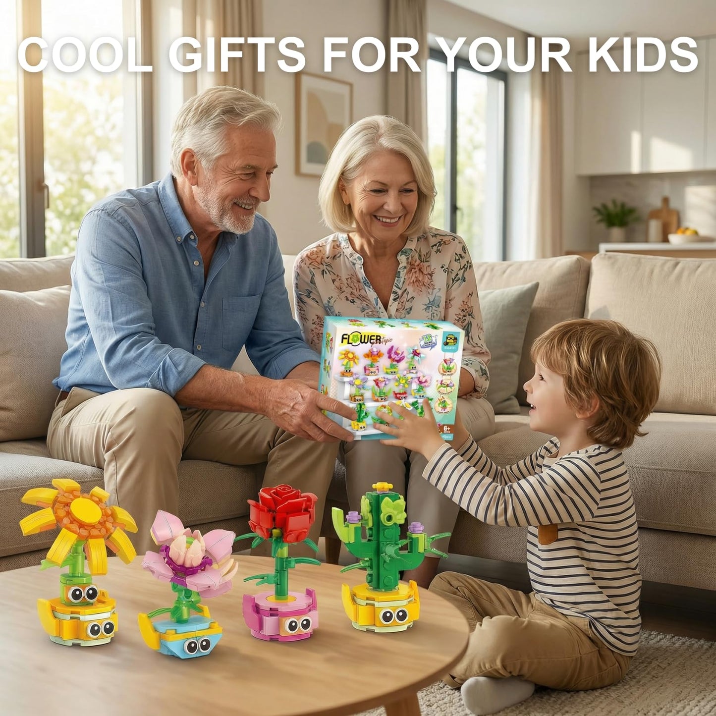 Tecnobicho 12-in-1 Flower Building Set, Botanical Collection Floral Decor Kit, Creative STEM Toy Christmas Birthday Easter Gift for Kids Girls Boys 6+