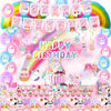 Partymelon Cute Animals Birthday Decorations Kids Party Supplies with Banner Cake Topper Cupcake Toppers Balloons Swirls Stickers Background