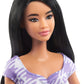 Barbie Fashionistas Doll #199, Curvy & Tall with Wavy Black Hair, Gingham Cut-Out Dress & Accessories, Including Shoes & Scrunchie-Style Bracelet