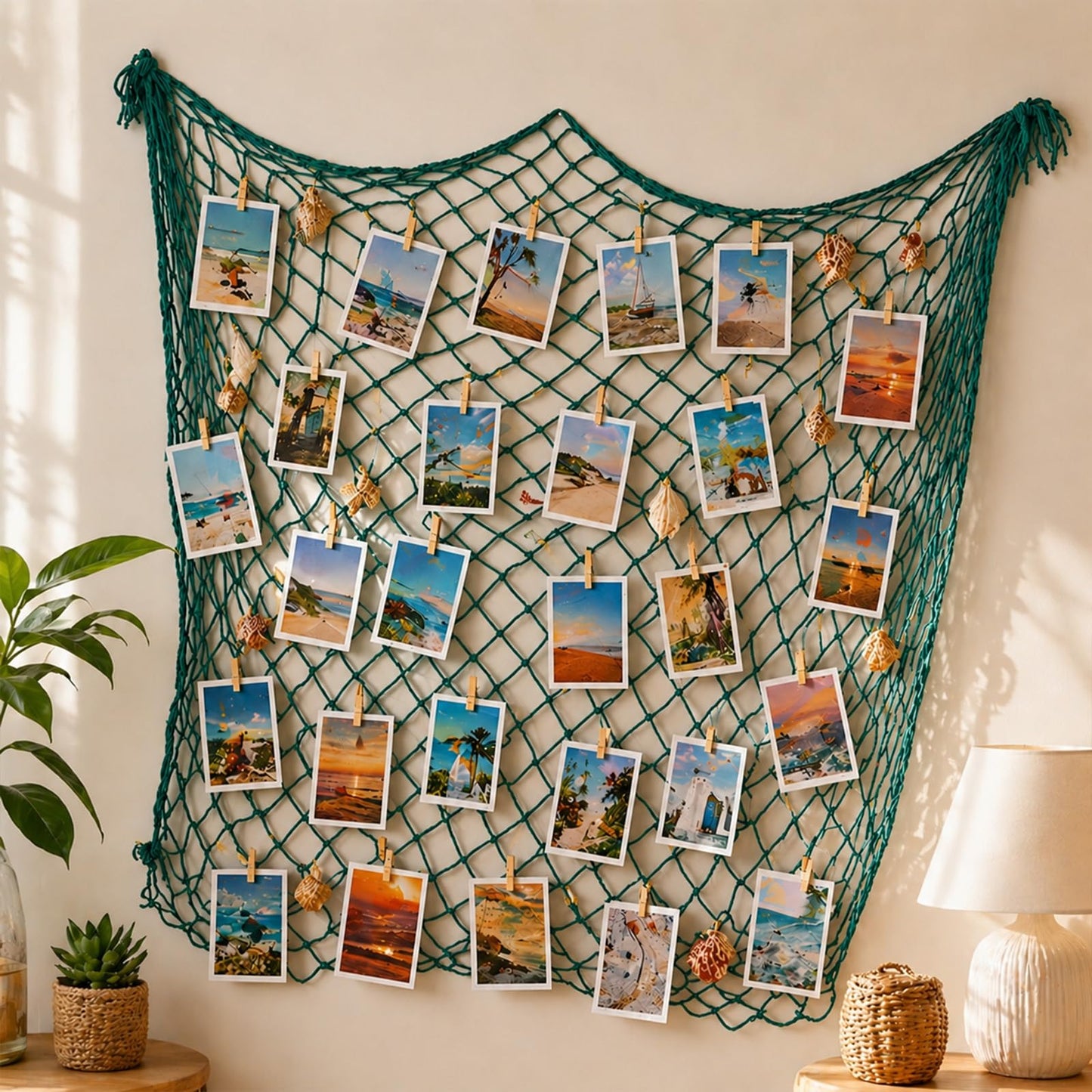 Fish Net Decorations for Party, 80x40 Inch Large Decorative Fish Netting Table Runner, Wall Photo Hanging Fishnet for Nautical Mermaid Pirate Hawaii