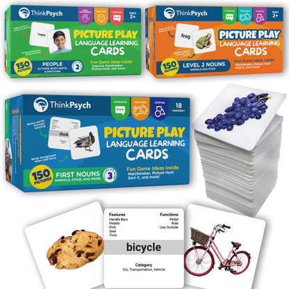 ThinkPsych 450 Thick Picture Cards for Autism Speech Therapy Materials - Flash Cards for Toddlers - Animals, Body Parts, Emotions, Food, Vegetables