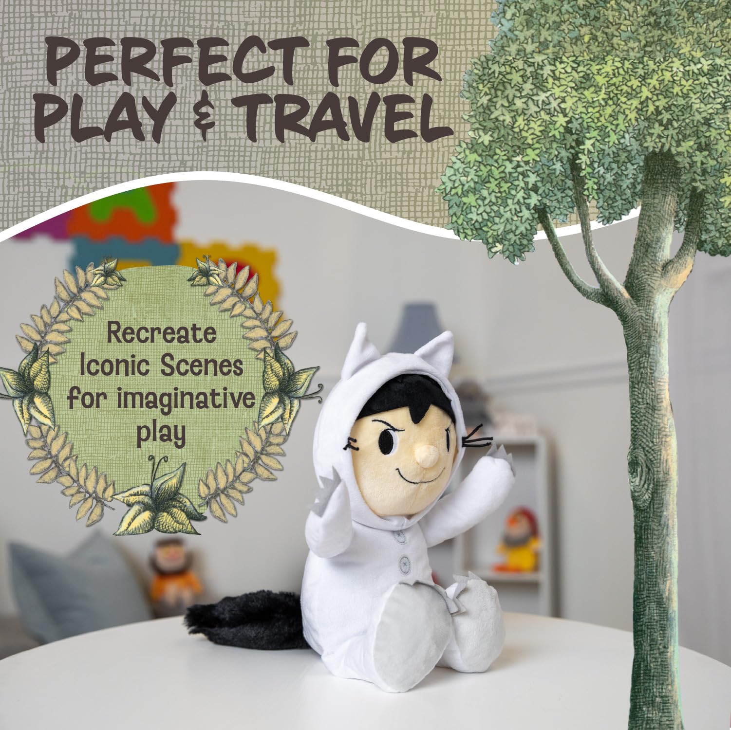 Kids Preferred Where The Wild Things are Plush 14 Inch Max Stuffed Animal with Crinkle Feet, Bean Filled Bottom, and Removable Hood