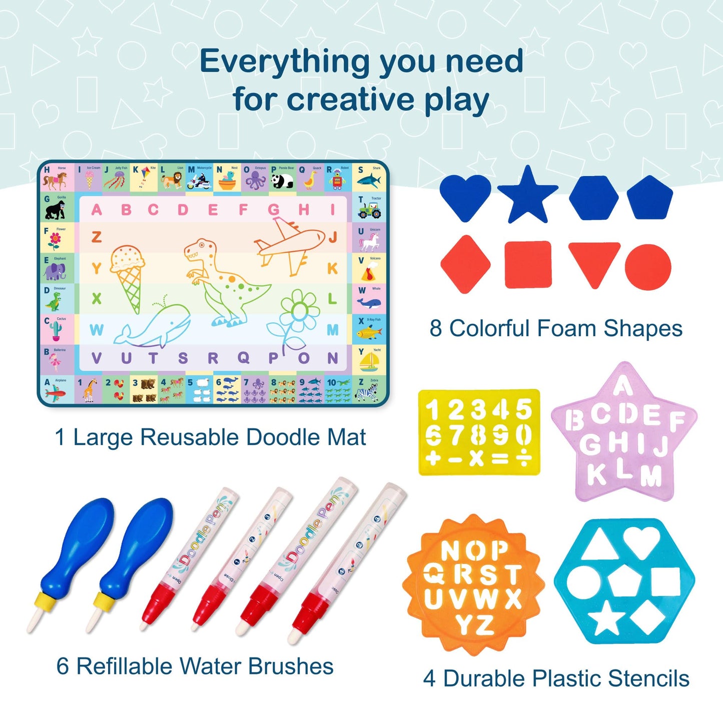 Wildkin Doodle Mat - Extra Large 60 x 42 Inch Water Drawing Mat for Kids, Educational Learning Toy with Letters & Numbers, Mess-Free Coloring
