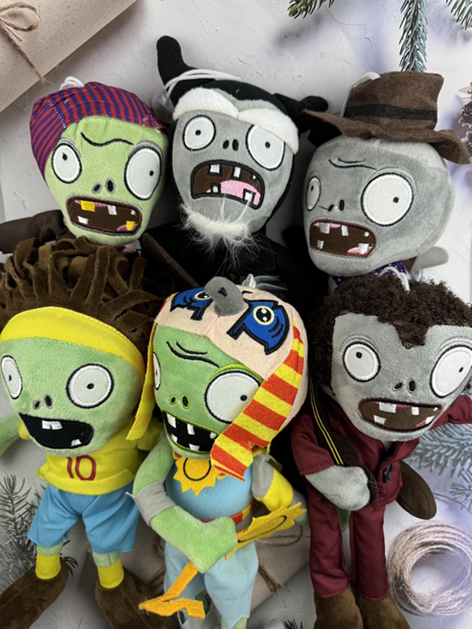 JHESAO 6 PCS PVZ Plush Plants and Zombies Plushies- Zombie Characters: Guitar, Pirate, Archmage, Football, Cowboy