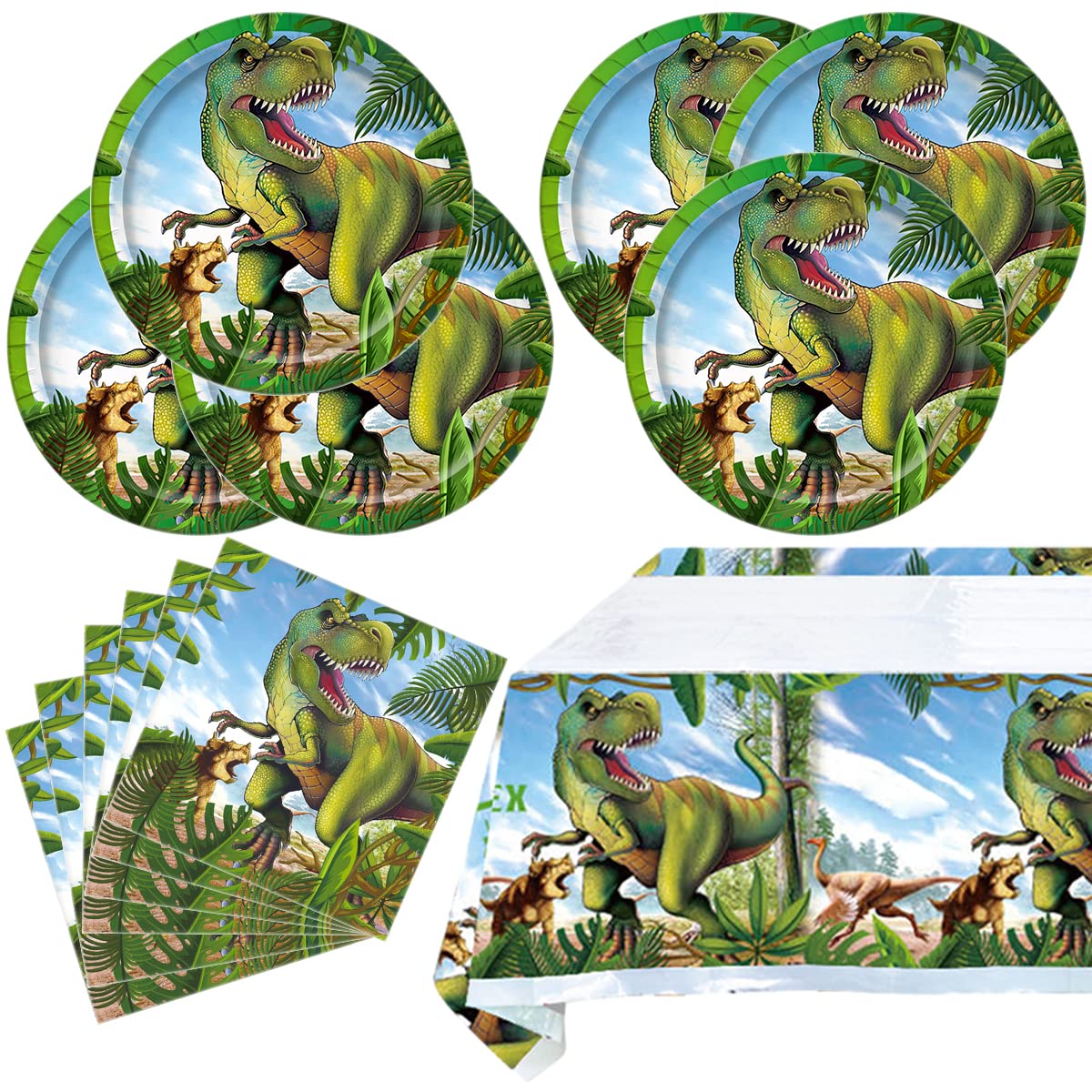 Tyrannosaurus Rex Party Tableware Set,20 Plates and 20 Napkins and Tablecloth71 '' x 42 '' Jurassic Dinosaur Party Supplies ForKids Birthday Party