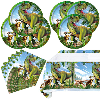 Tyrannosaurus Rex Party Tableware Set,20 Plates and 20 Napkins and Tablecloth71 '' x 42 '' Jurassic Dinosaur Party Supplies ForKids Birthday Party