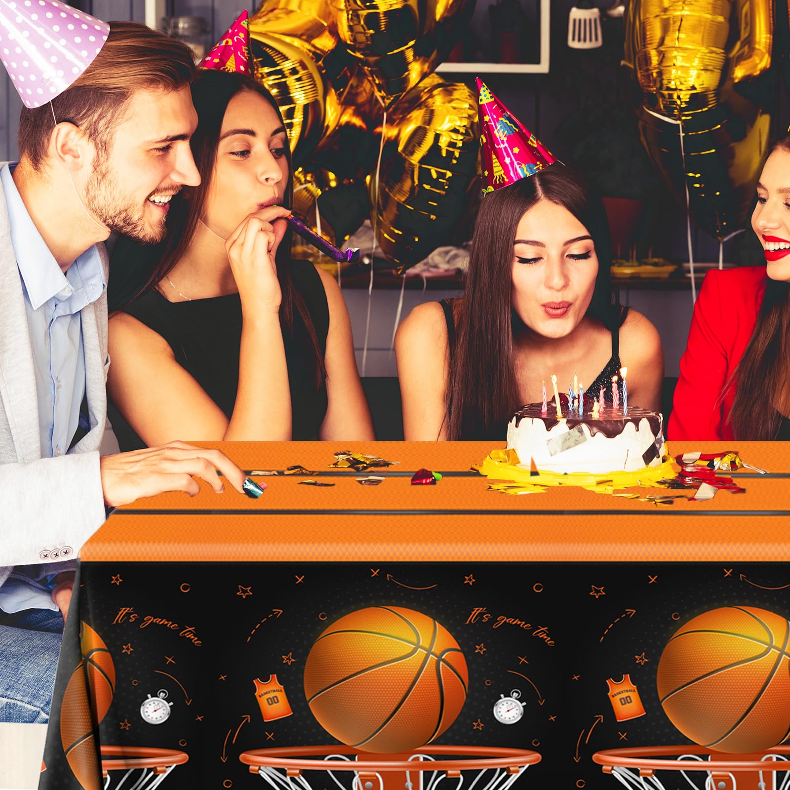 CMUSKO Basketball Tablecloth, 3 Pcs Basketball Birthday Decorations Rectangle Plastic Table Cover, Disposable Table Cloths for Basketball Sports