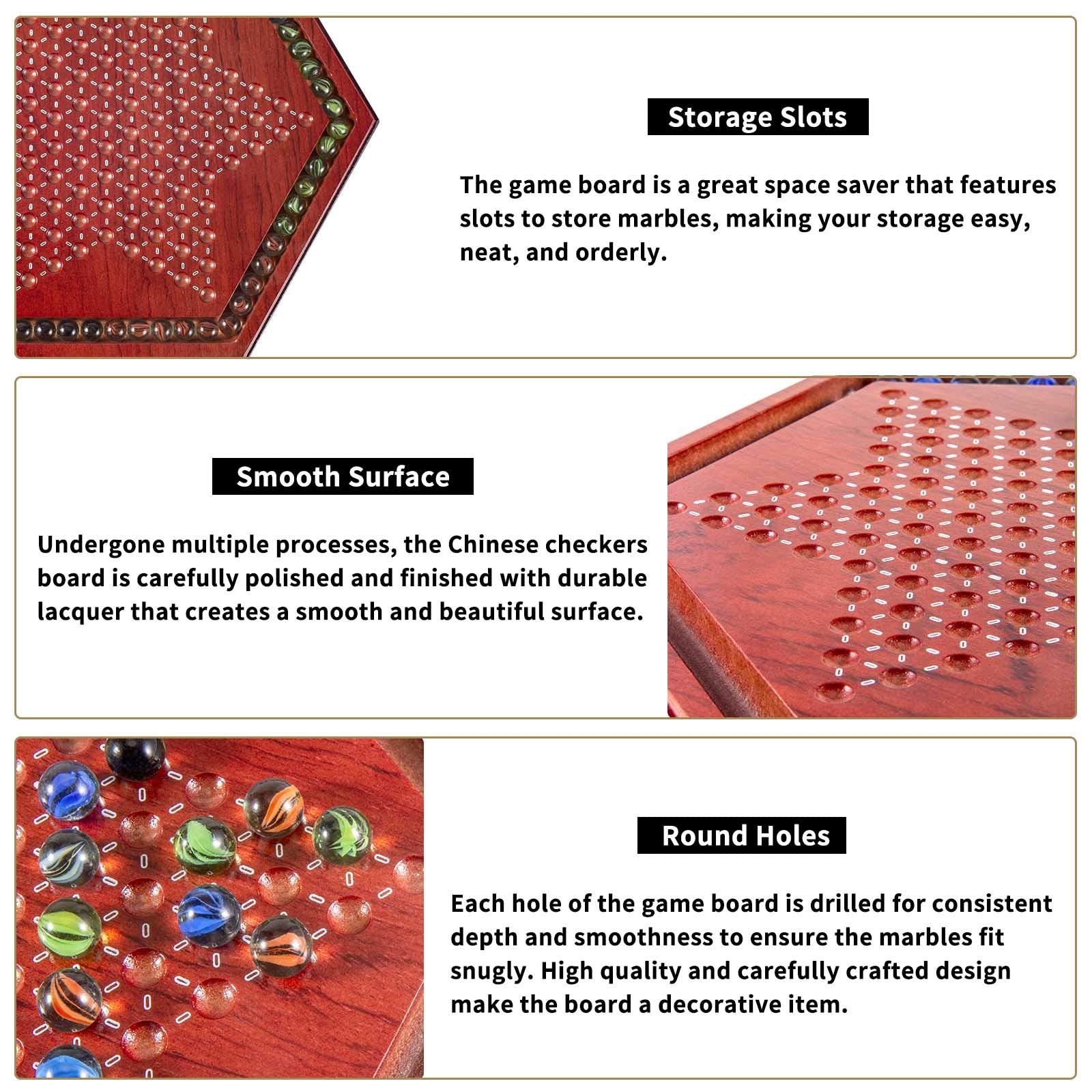 AMEROUS 13.6 inches Wooden Chinese Checkers Board Game Set with 60 Colorful Glass Marbles, Classic Strategy Game for Kids, Adults, Whole Family Play