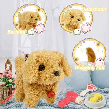 lonfypeng Plush Toys Walking Dog Toys that Can Walk, Bark and Wag Tail,Interactive Electronic Pet Toys Puppy with Leash,Easter Christmas Birthday Gift
