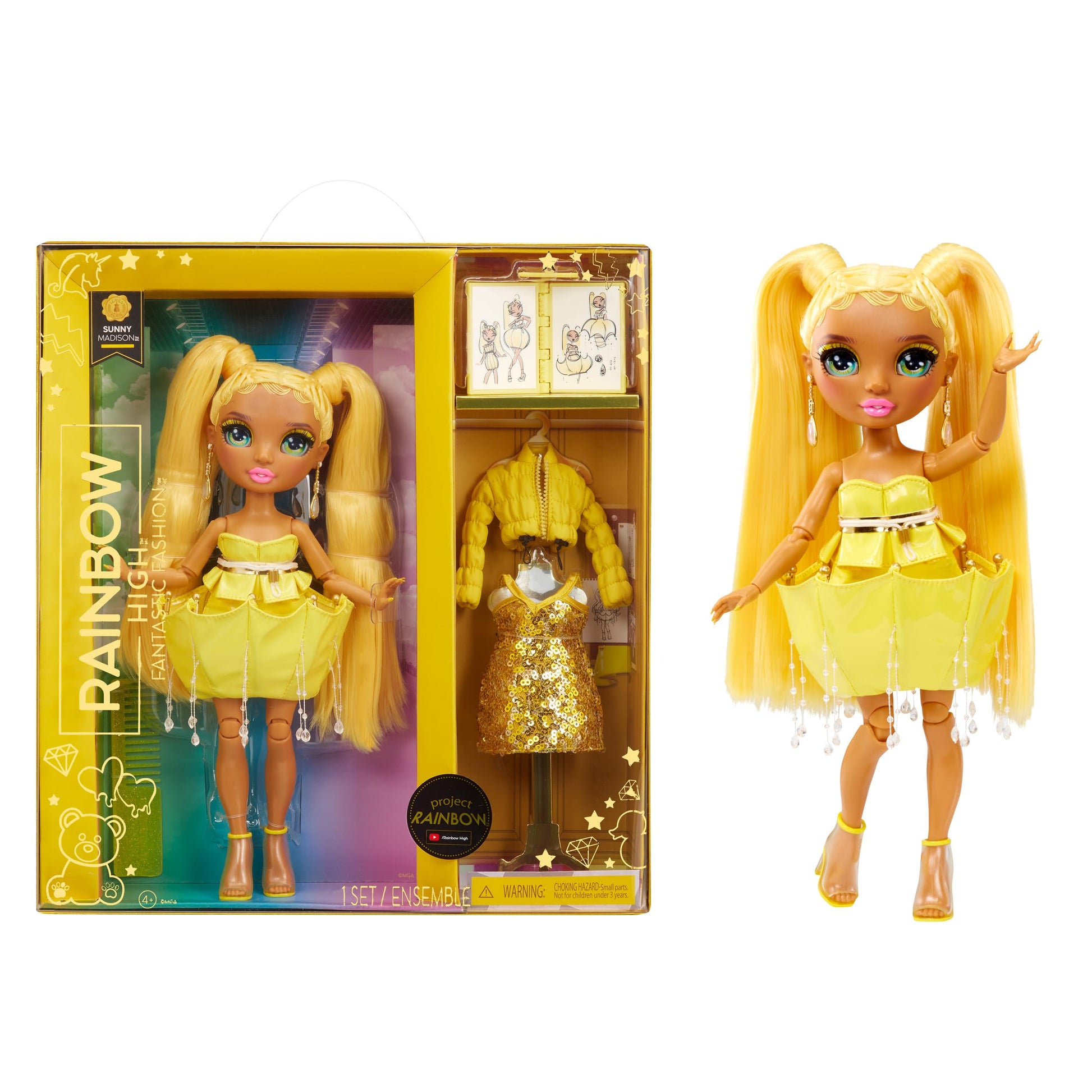 Rainbow High Fantastic Fashion Sunny Madison - Yellow 11” Fashion Doll and Playset with 2 Complete Doll Outfits, and Fashion Play Accessories, for