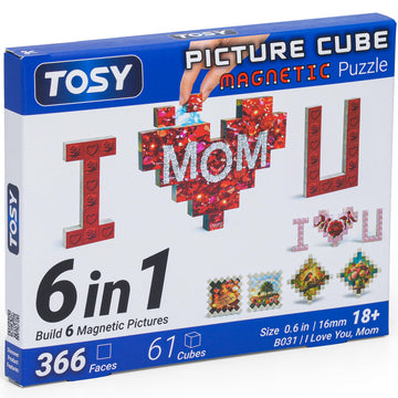 TOSY Picture Cube I Love You Mom: 6-in-1 Magnetic Picture Puzzle, 61 Blocks, 366 Puzzle Faces, 0.6in, B031, Seamless UV Art, Display-Ready Frame