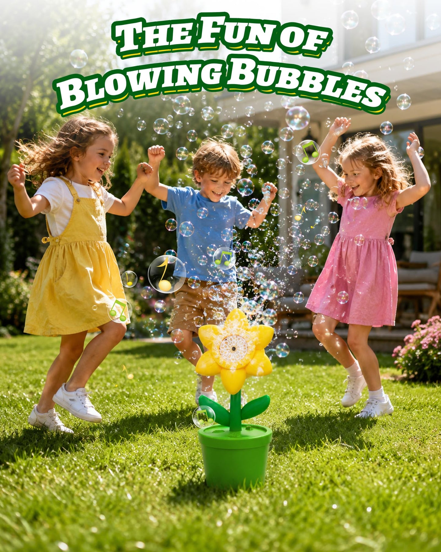 Flower Bubble Machine Automatic Bubble Maker with LED Lights and Music,Portable Bubble Machine for Garden Party, Wedding,Outdoor Picnic Summer Yard