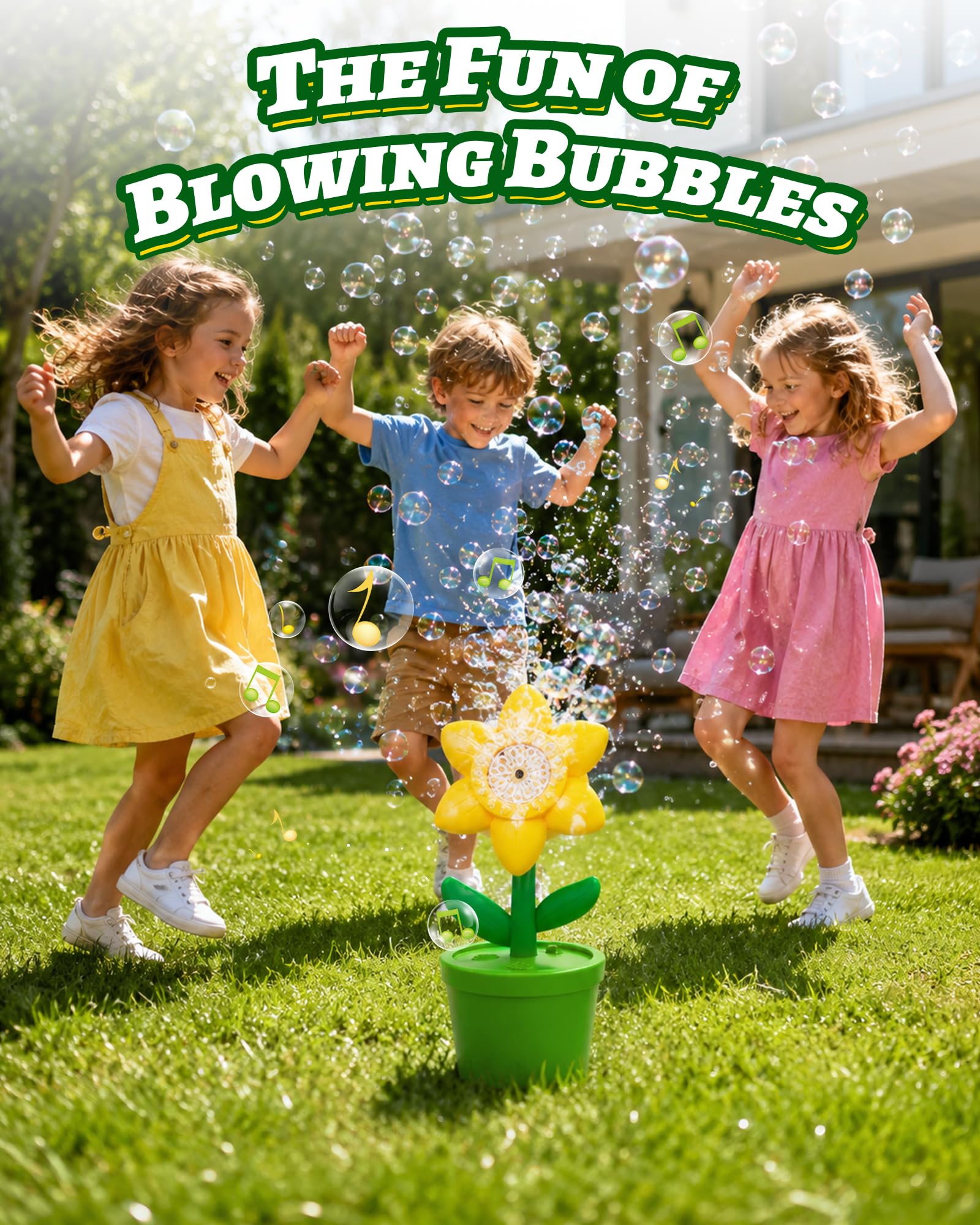 Flower Bubble Machine Automatic Bubble Maker with LED Lights and Music,Portable Bubble Machine for Garden Party, Wedding,Outdoor Picnic Summer Yard