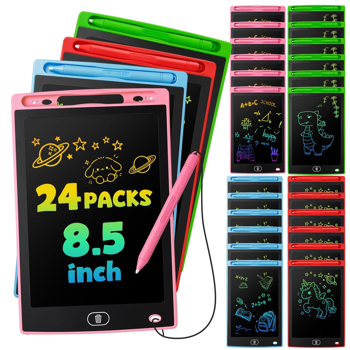 Glochin 24 Pack LCD Writing Tablet for Kids, Erasable and Reusable Toddler Doodle Board in 8.5 inch, Ideal Educational Drawing Pad for Learning Toy