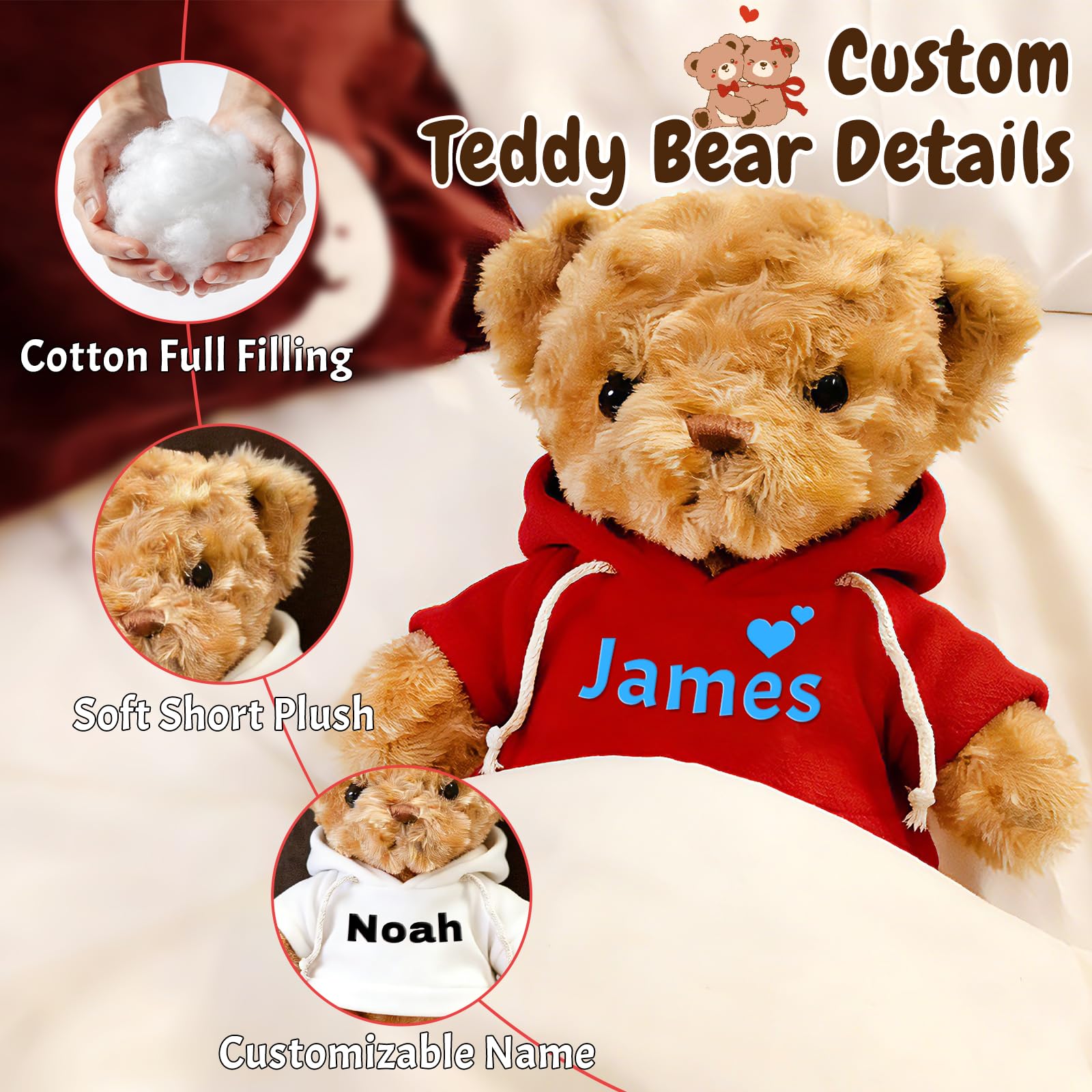 KZCKZC Personalized Teddy Bear with Name, Custom Bears Gifts for Birthday