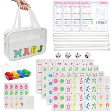 Mini Mahjong Set, American Mahjong Game Set Include 166 Premium Tiles (1.2’’), 1 Bag, 100 Chips, 4 Tile Rulers, 4 Dice, 5 Instruction Manuals
