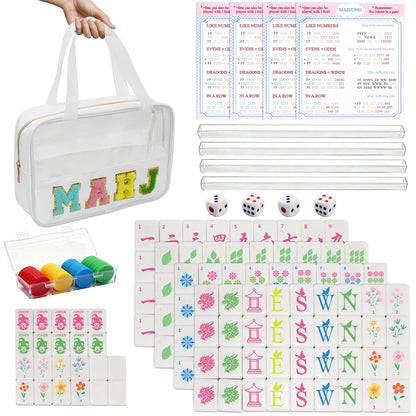 Mini Mahjong Set, American Mahjong Game Set Include 166 Premium Tiles (1.2’’), 1 Bag, 100 Chips, 4 Tile Rulers, 4 Dice, 5 Instruction Manuals