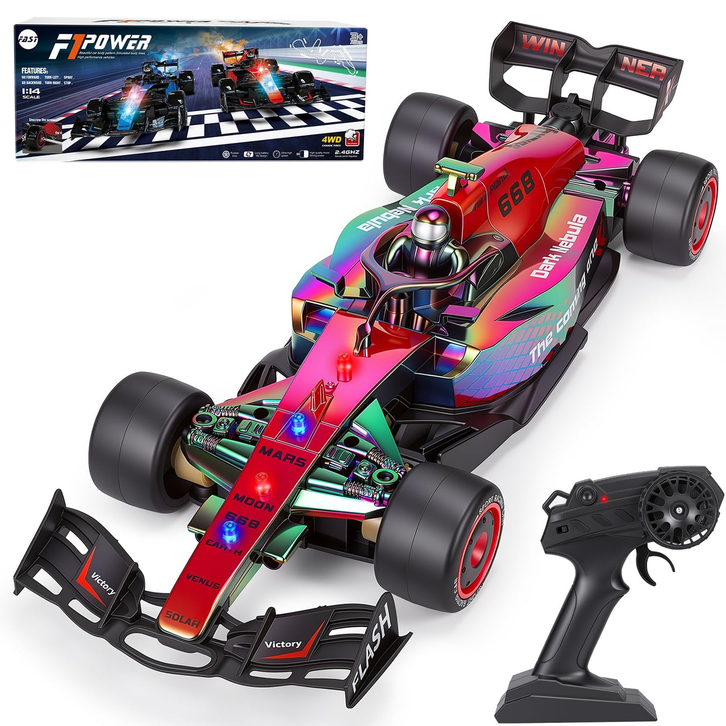 JolliBrix F1 RC Drift Car with LED Lights & Spray, 2.4GHz Remote Control F1 Drift Car, High Speed Drift Racing Car Toy for Kids, F1 Toys Gift for Boys