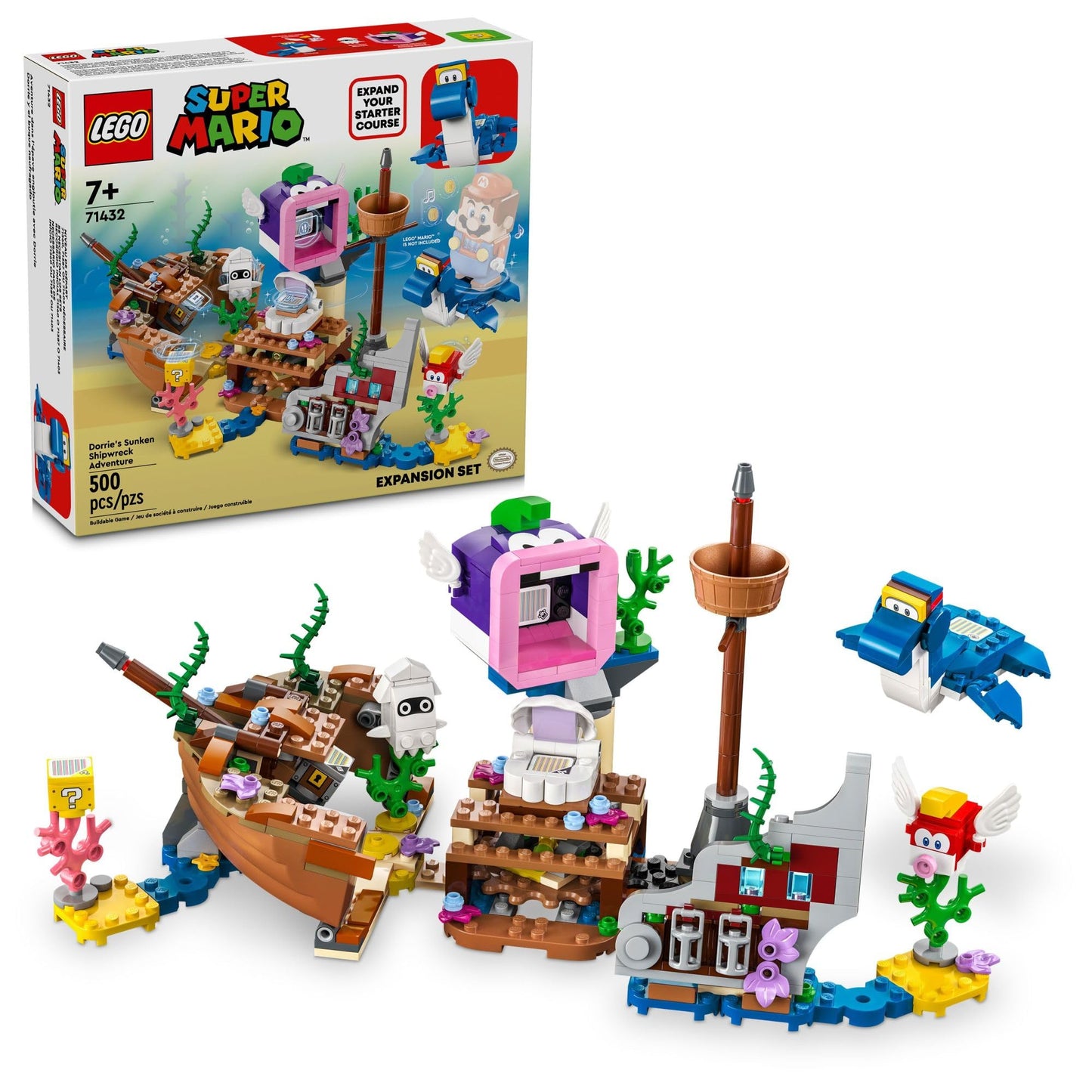 LEGO Super Mario Dorrie's Sunken Shipwreck Adventure Expansion Set, Super Mario Collectible Toy for Kids with Cheep Cheep, Cheep Chomp and Blooper