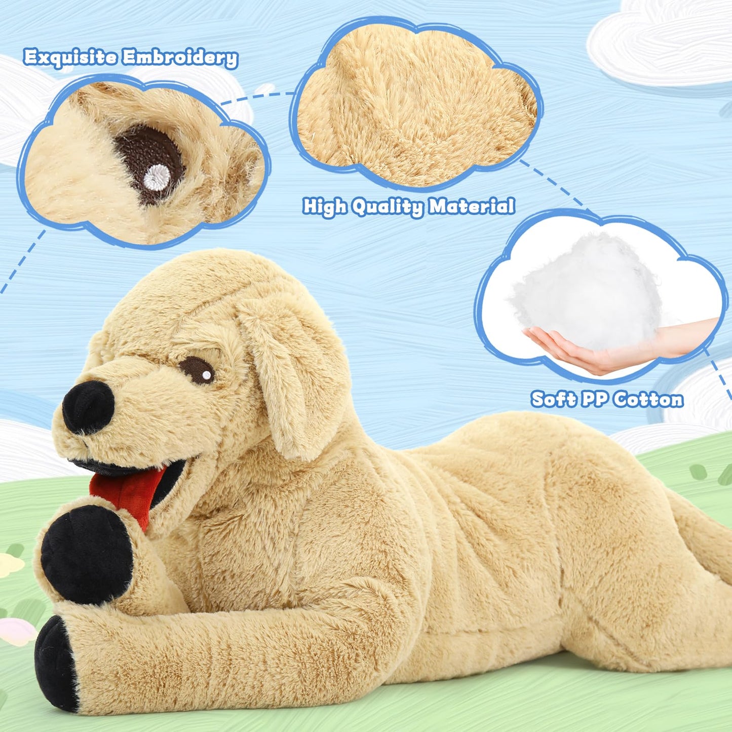 Lanmore 29" Dog Stuffed Animal Large Puppy Plush Golden Retriever Dogs Hugging Pillow for Kids Girlfriend, Gift for Special Day(Light Brown)