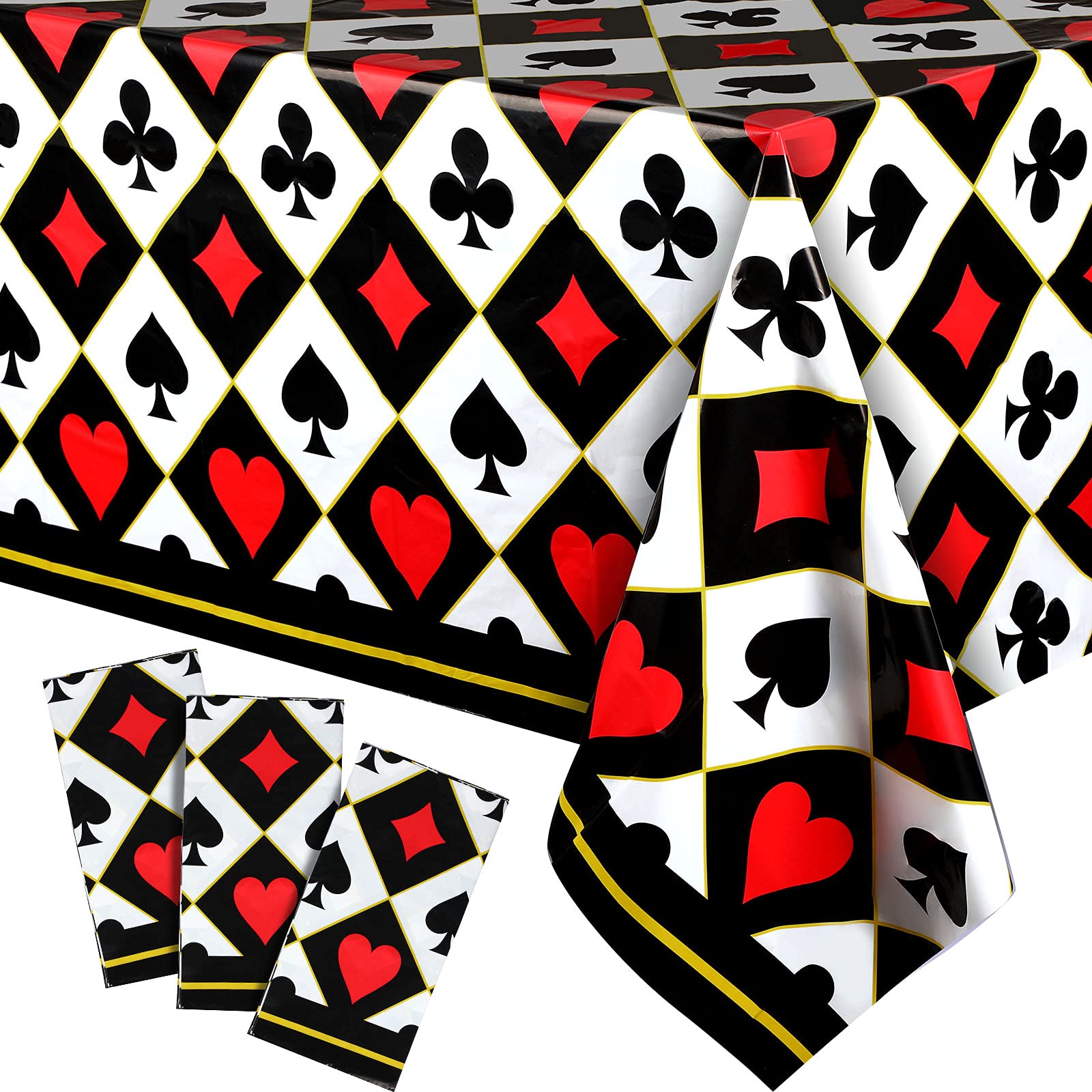 Irenare 3 Pcs Casino Poker Party Tablecloths Decor Poker Plastic Disposable Card Table Cover for Picnic Birthday Las Vegas Casino Theme Wedding Party