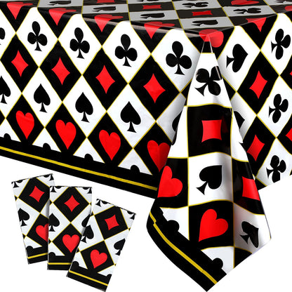 Irenare 3 Pcs Casino Poker Party Tablecloths Decor Poker Plastic Disposable Card Table Cover for Picnic Birthday Las Vegas Casino Theme Wedding Party