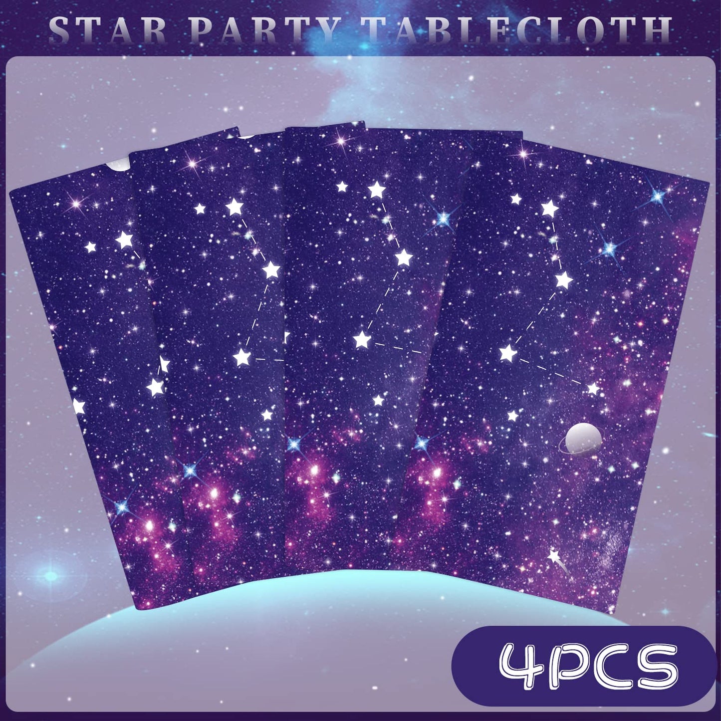 Ywediim 4 Pack Space Galaxy Party Tablecovers, Printed Plastic Stars Tablecloths,Space Stars Theme Party Decorations for Birthday Home Party Favors 86