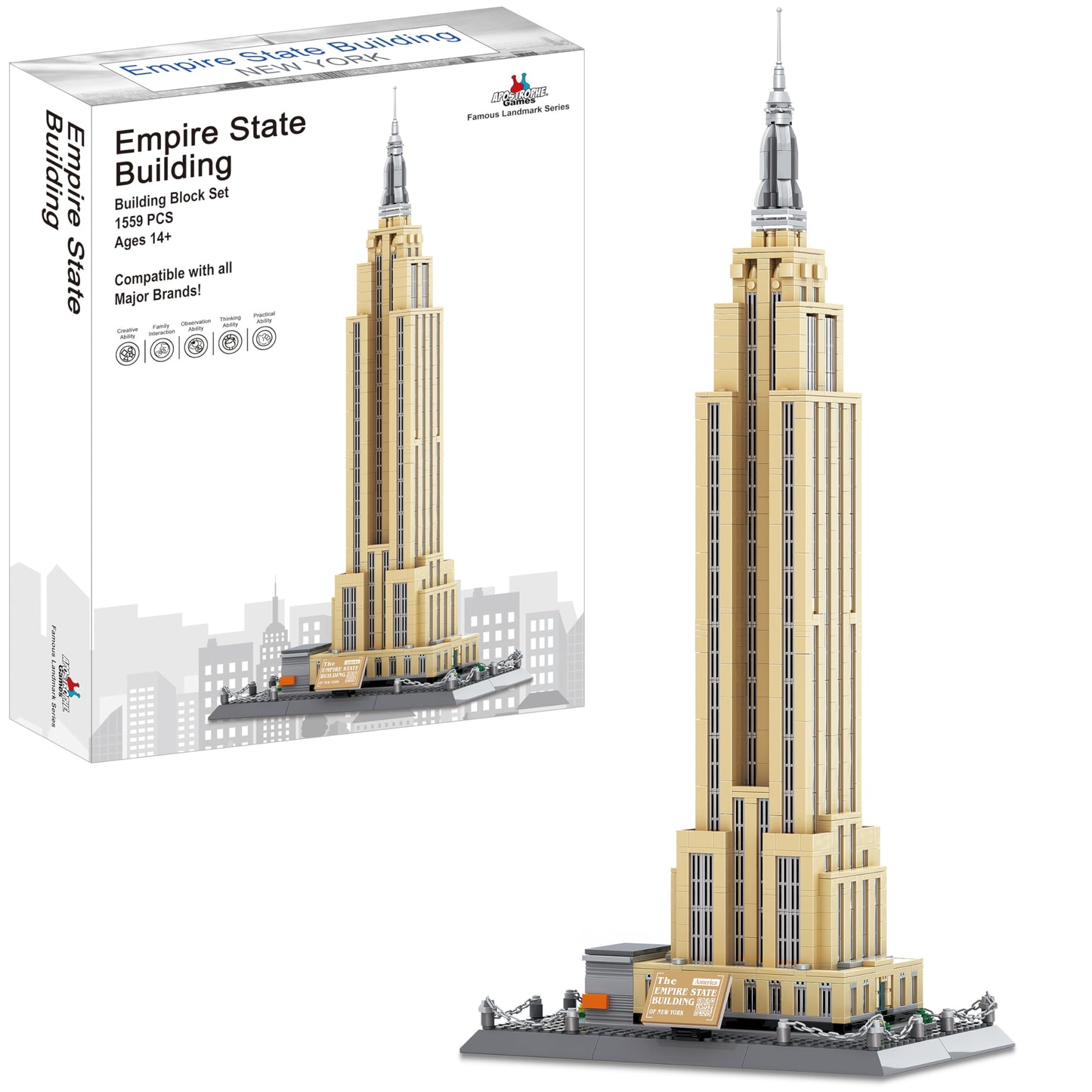 Apostrophe Games Empire State Building Block Set (1,559 Pieces) Officially Licensed - New York's Empire State Building Famous Landmark Series