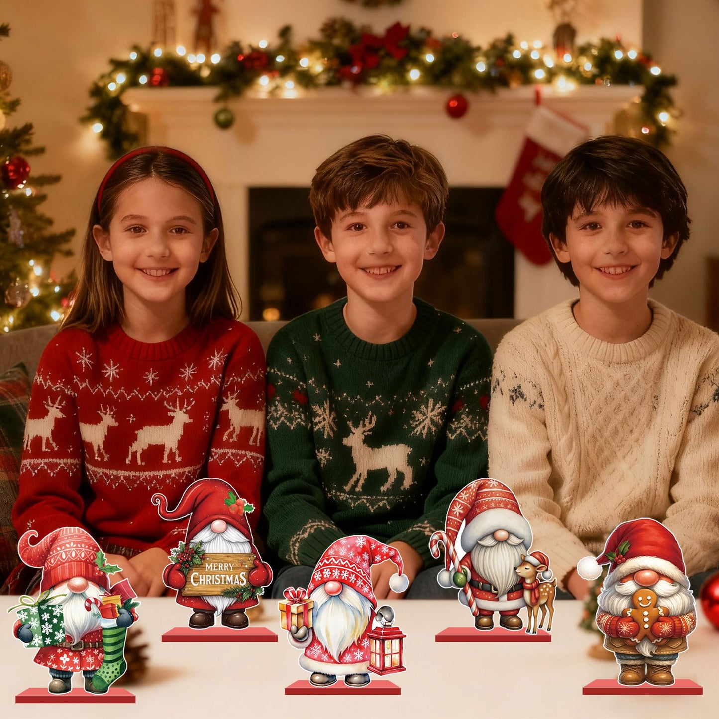 Christmas Table Decorations Gnomes Merry Christmas Sign Centerpiece Tabletop Wooden for Xmas Toppers for Holiday Party Supplies