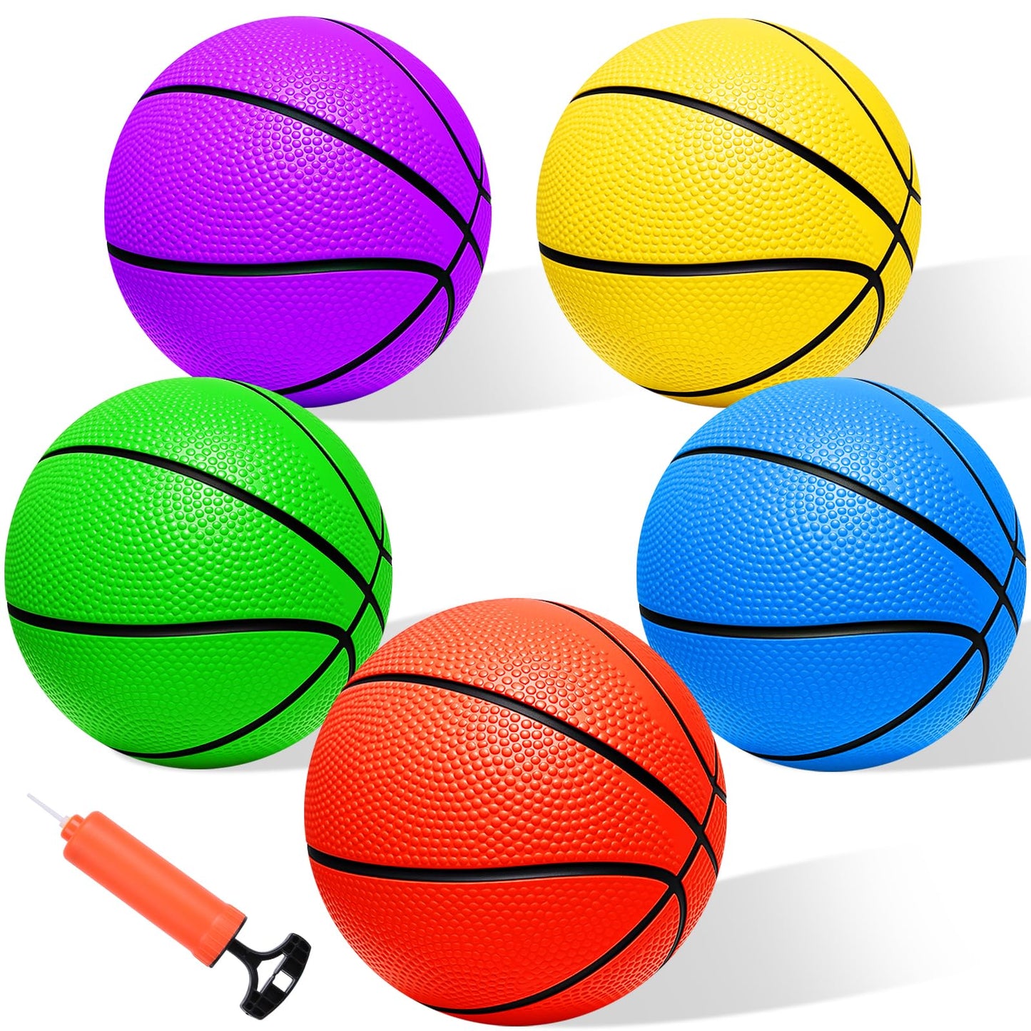 Iyoyo Mini Basketball Set - 5 Pack 6" Small Balls with Pump, Over The Door Mini Hoop Replacements, Toy for Toddlers, Kids, Teenagers, Pool, Indoors
